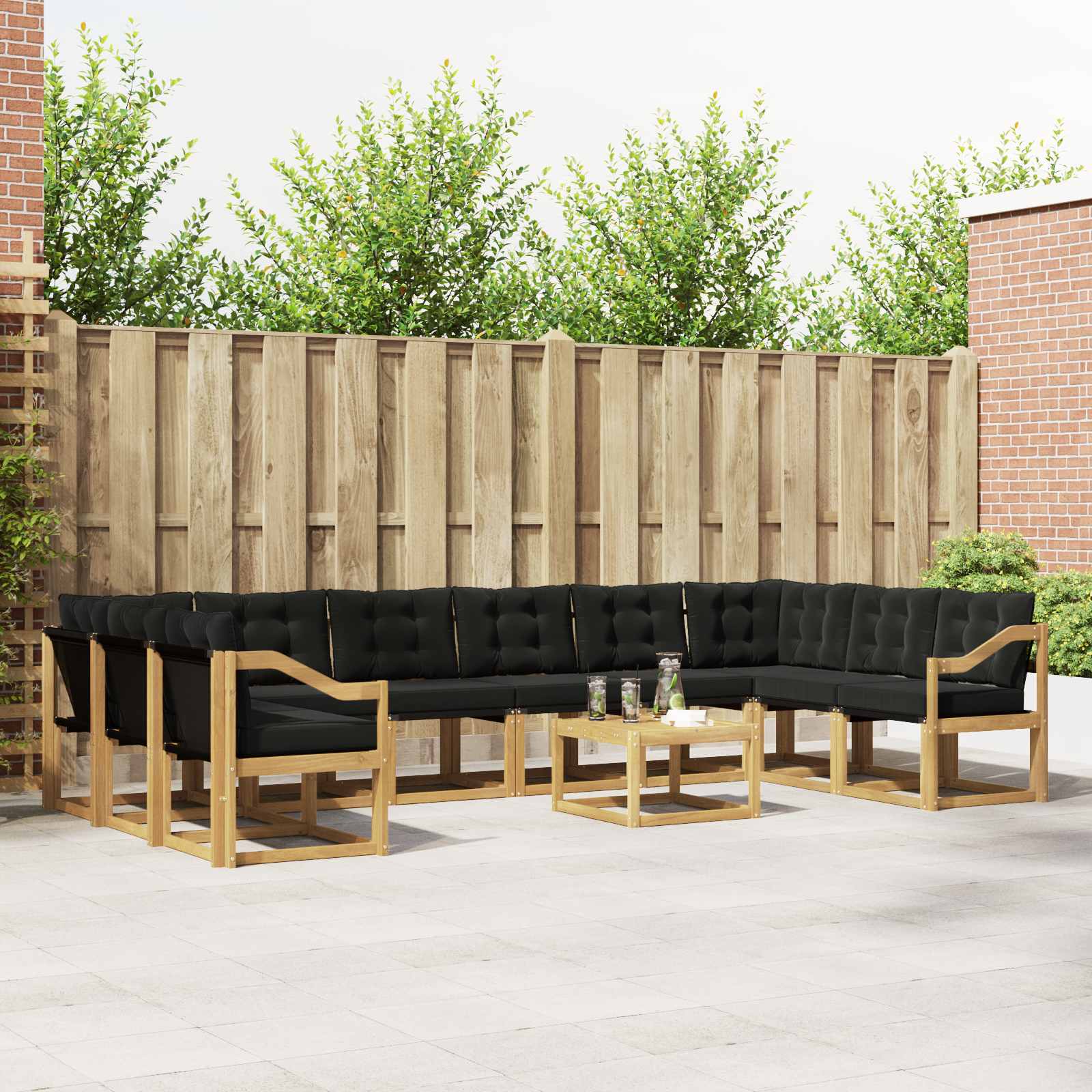 Outdoor-Sofagarnitur 11 stk. Weiß und Schwarz