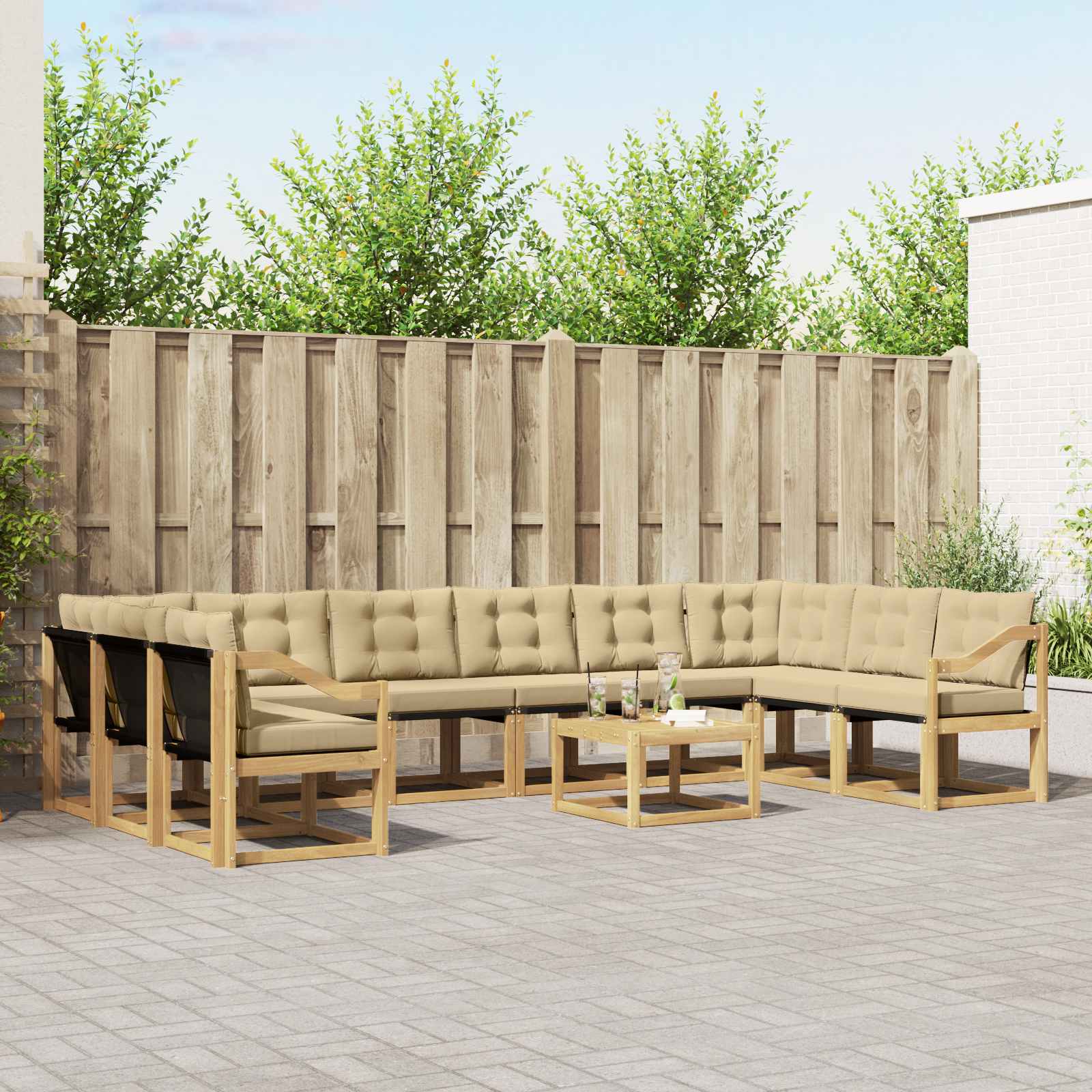 Outdoor-Sofagarnitur 11 stk. Weiß und Beige