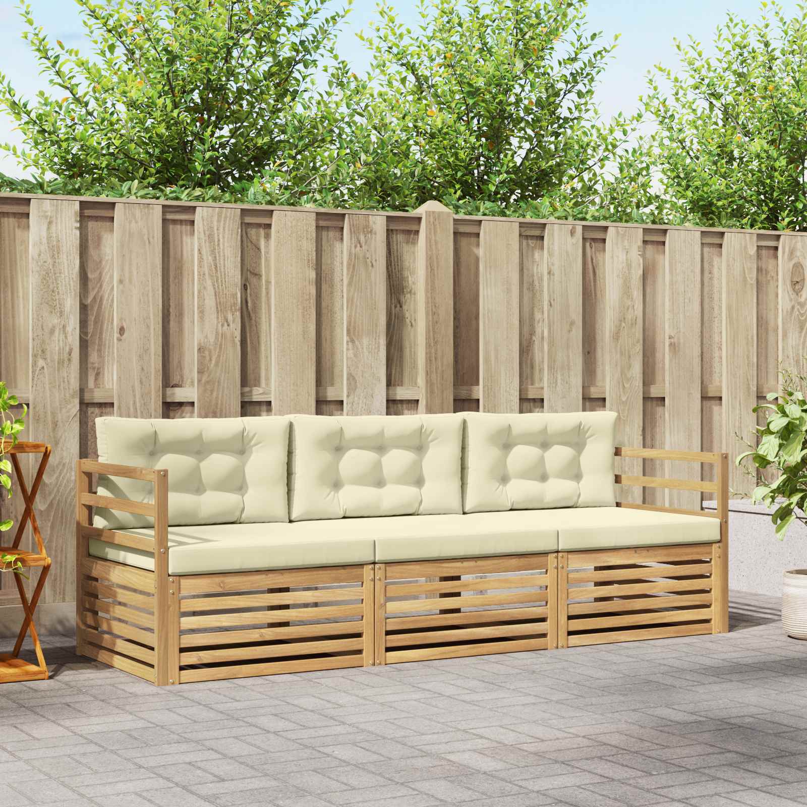 Outdoor-Sofagarnitur 3 stk. Weiß und Creme Polyester