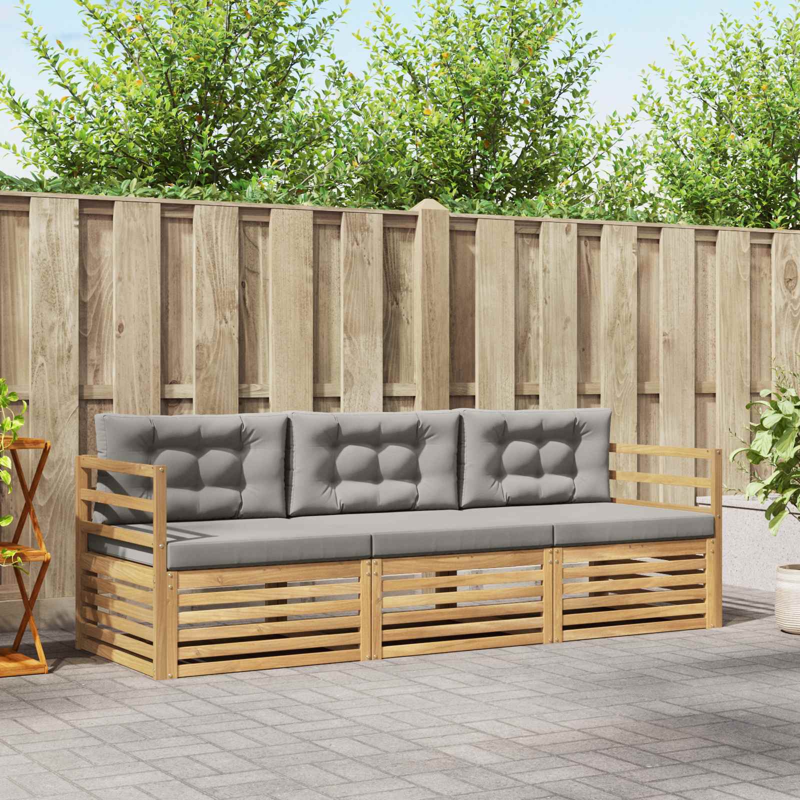 Outdoor-Sofagarnitur 3 stk. Weiß und Hellgrau Polyester