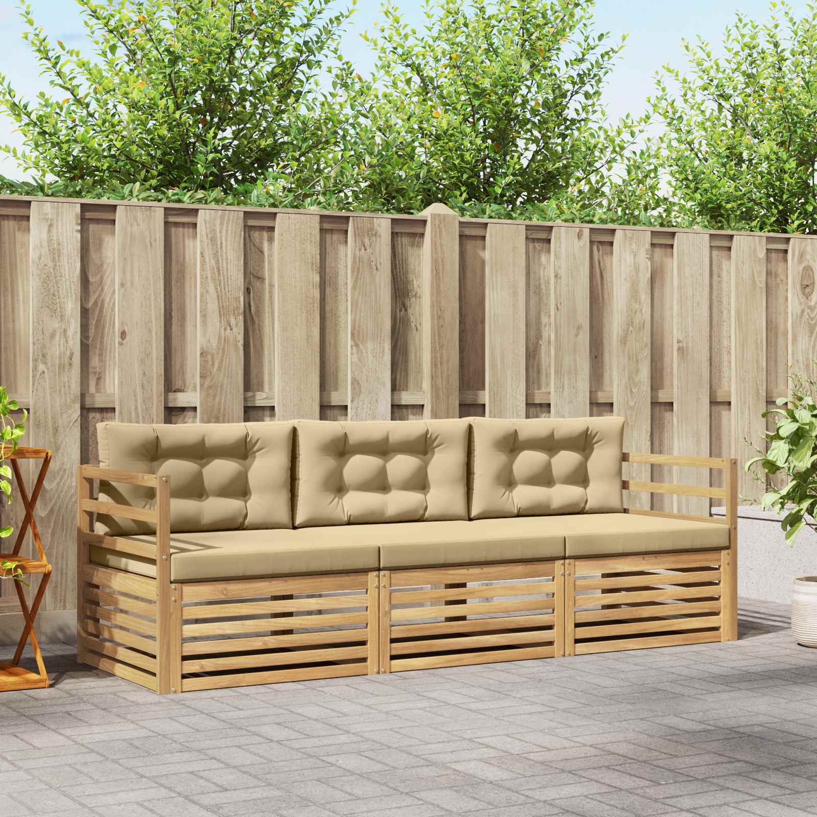 Outdoor-Sofagarnitur 3 stk. Weiß und Beige Polyester