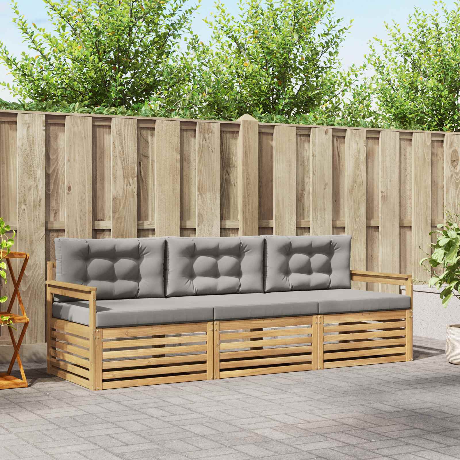 Outdoor-Sofagarnitur 3 stk. Weiß und Hellgrau Polyester