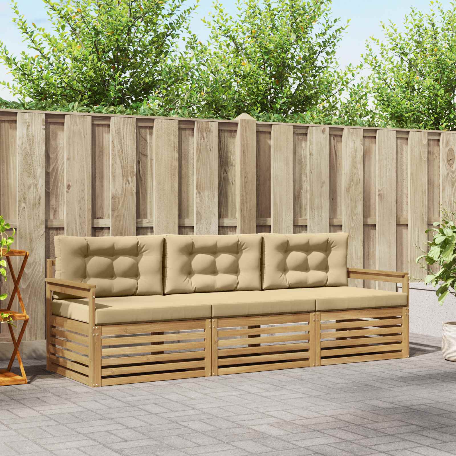 Outdoor-Sofagarnitur 3 stk. Weiß und Beige Polyester
