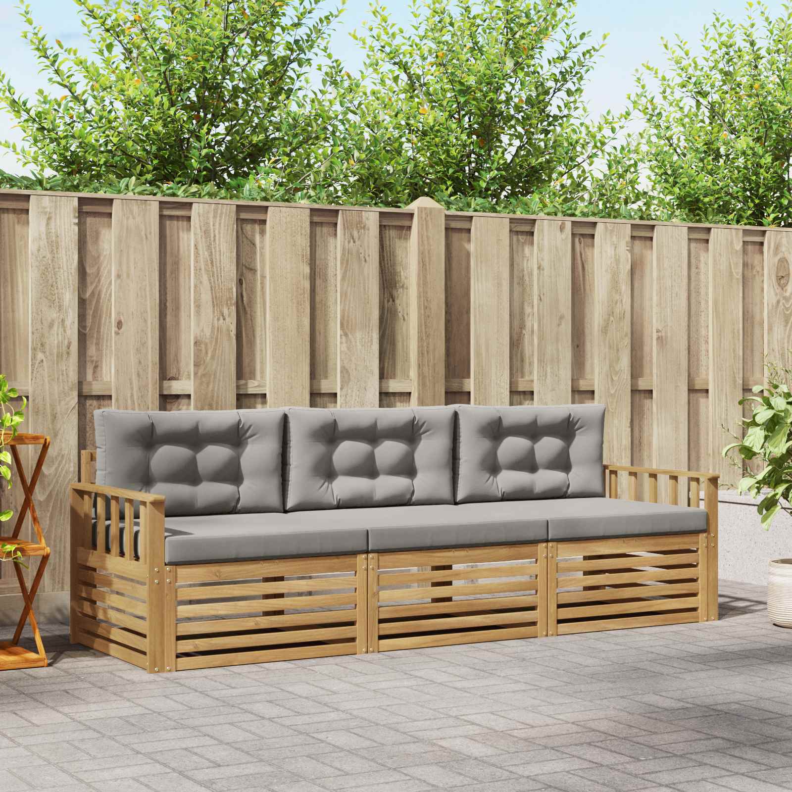 Outdoor-Sofagarnitur 3 stk. Weiß und Hellgrau Polyester