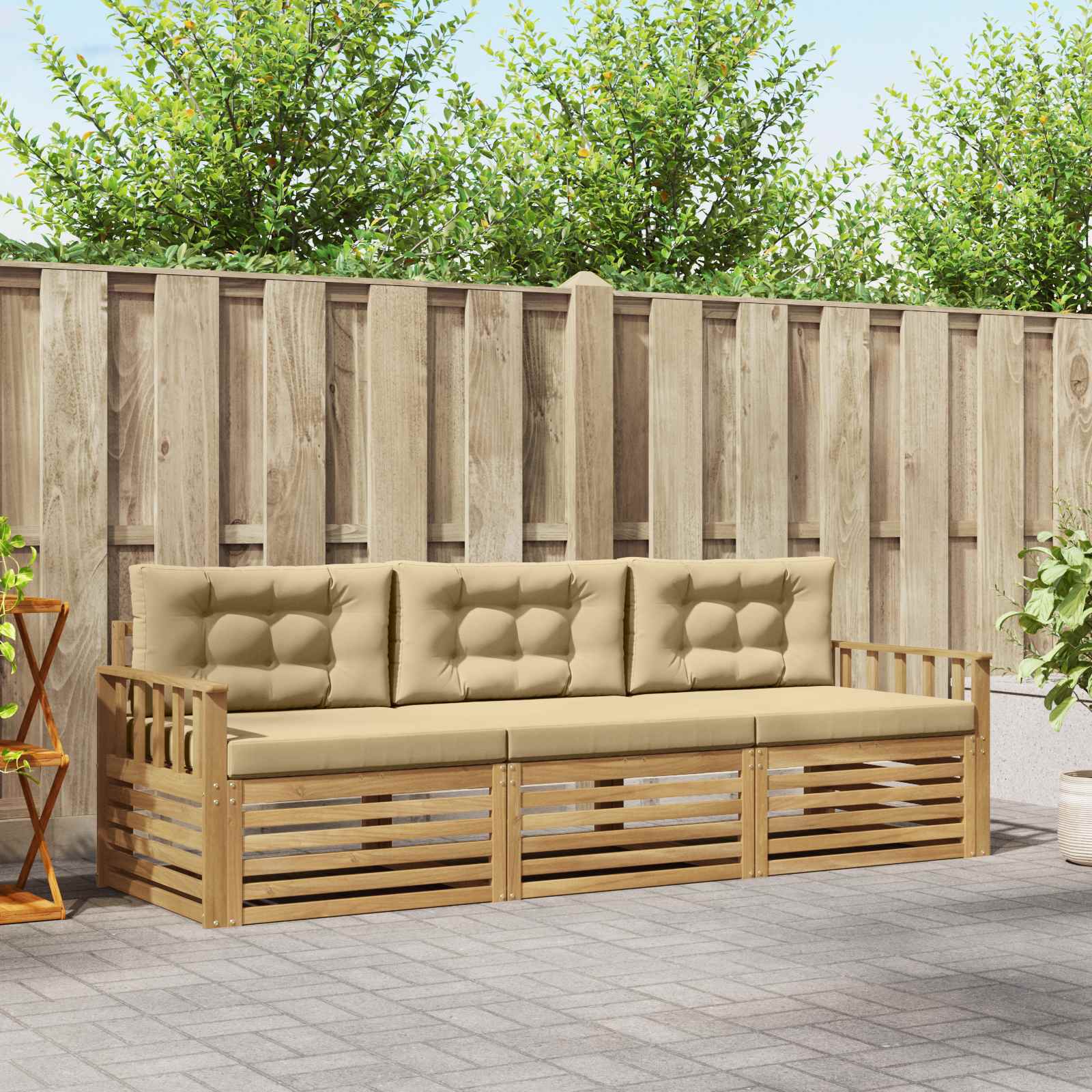Outdoor-Sofagarnitur 3 stk. Weiß und Beige Polyester