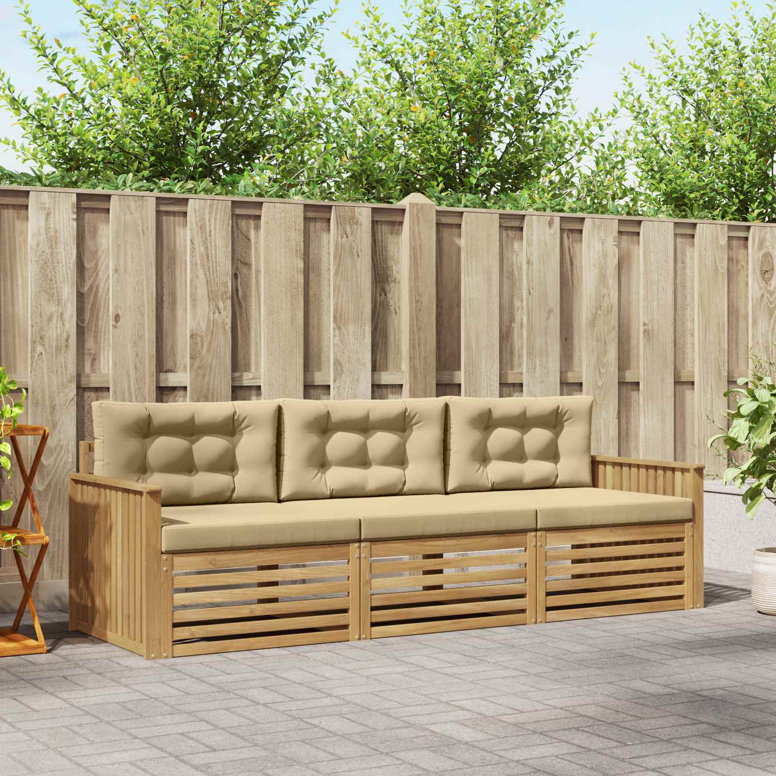 Outdoor-Sofagarnitur 3 Stk. Weiß und Beige Massivholz Akazie