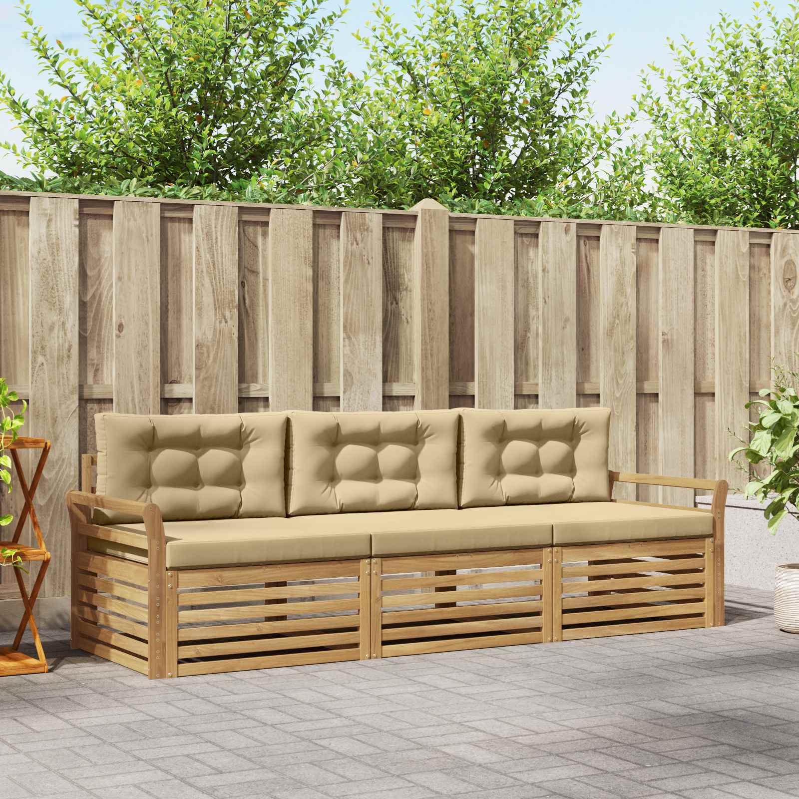 Outdoor-Sofagarnitur 3 Stk. Weiß und Beige Massivholz Akazie