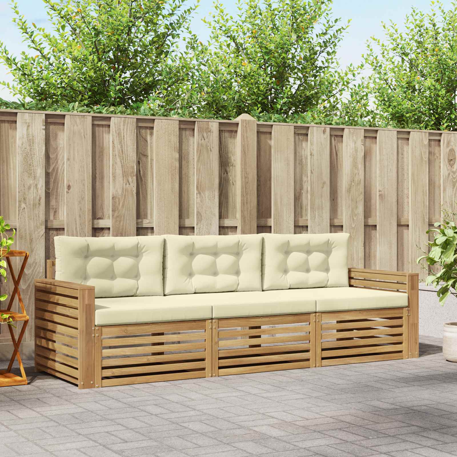 Outdoor-Sofagarnitur 3 Stk. Weiß und Creme Massivholz Akazie