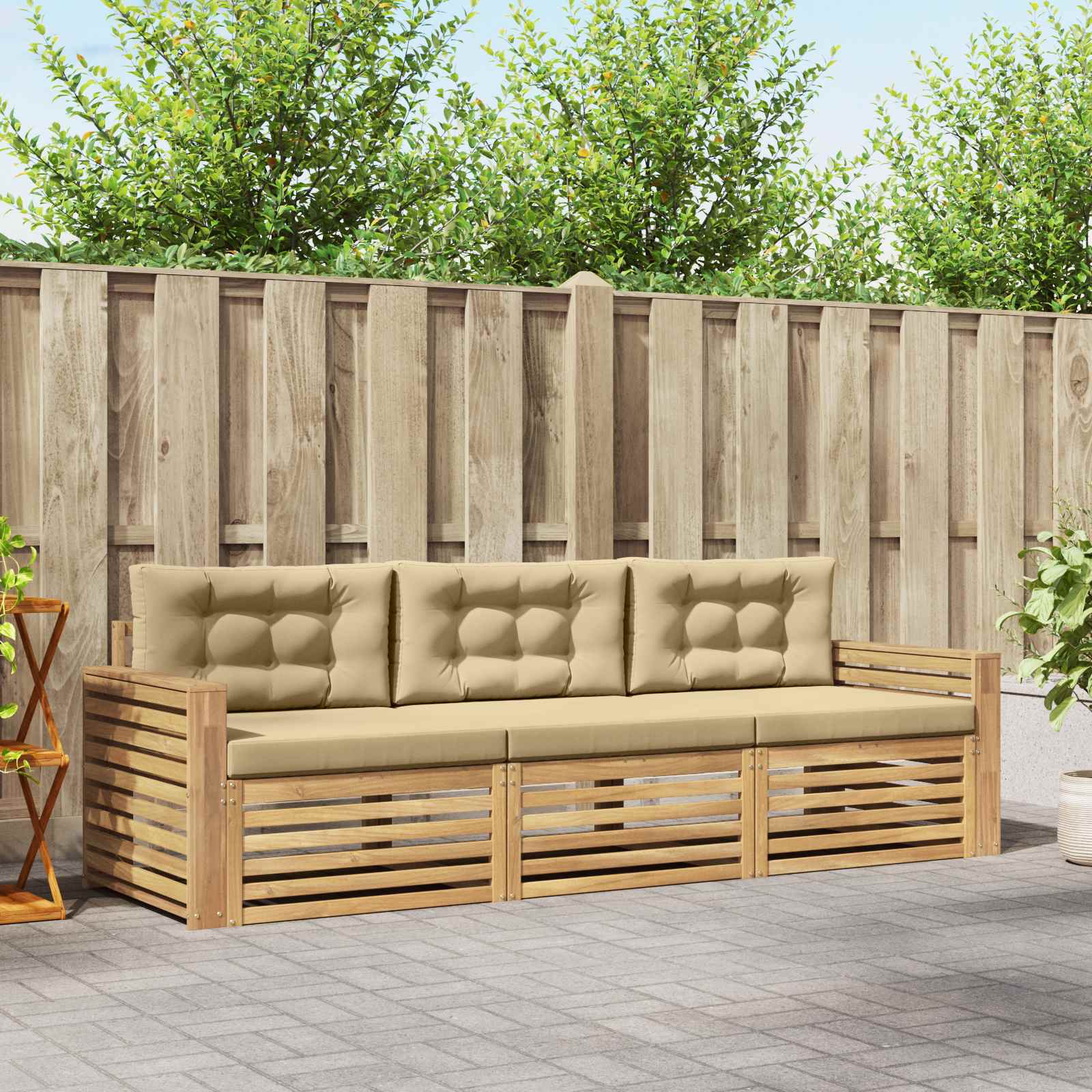 Outdoor-Sofagarnitur 3 Stk. Weiß und Beige Massivholz Akazie