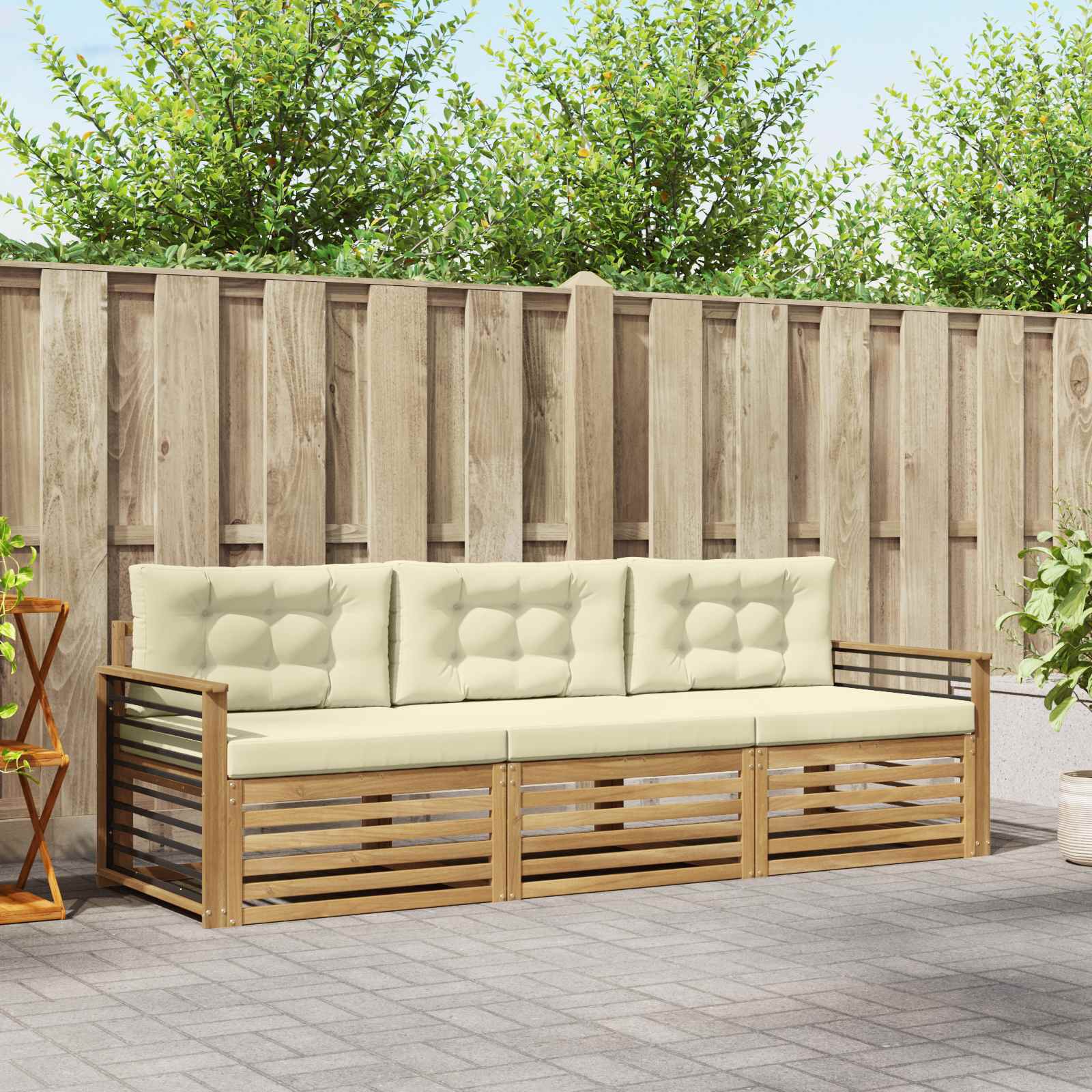 Outdoor-Sofagarnitur 3 stk. Weiß und Creme Polyester