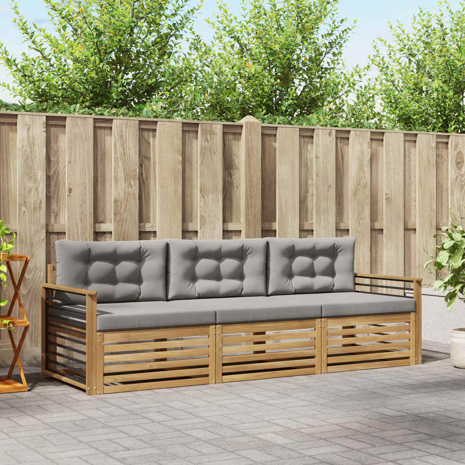 Outdoor-Sofagarnitur 3 stk. Weiß und Hellgrau Polyester