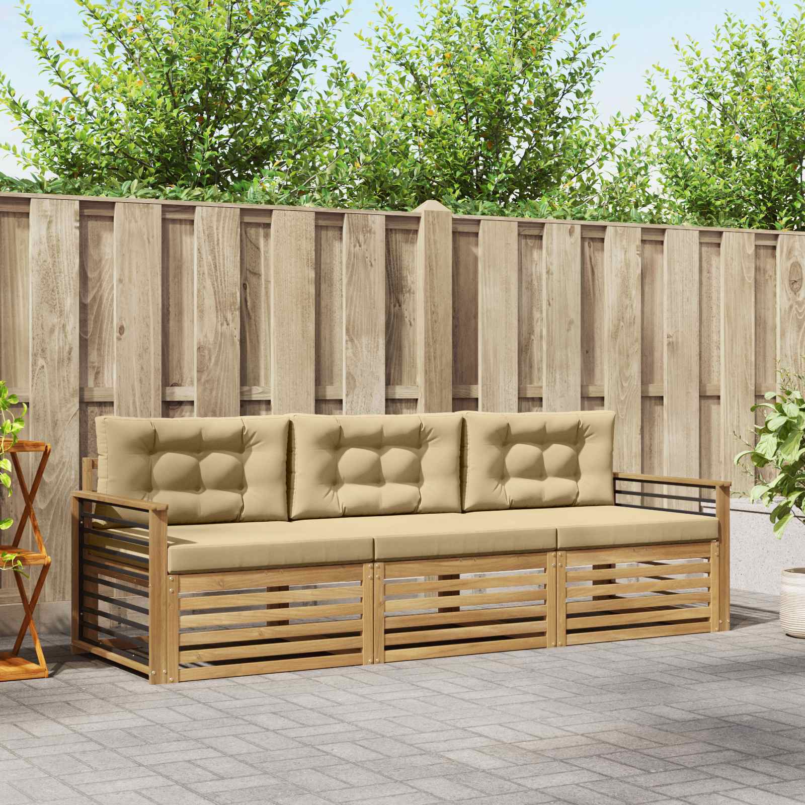 Outdoor-Sofagarnitur 3 stk. Weiß und Beige Polyester