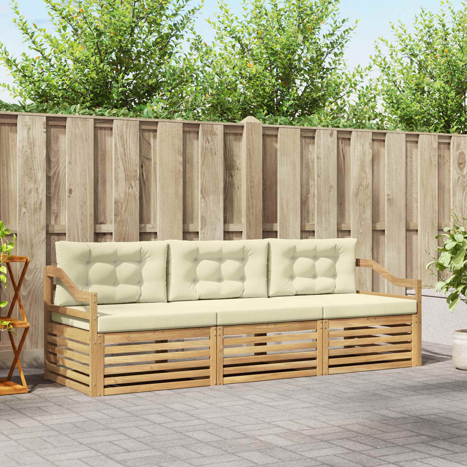 Outdoor-Sofagarnitur 3 stk. Weiß und Creme Polyester