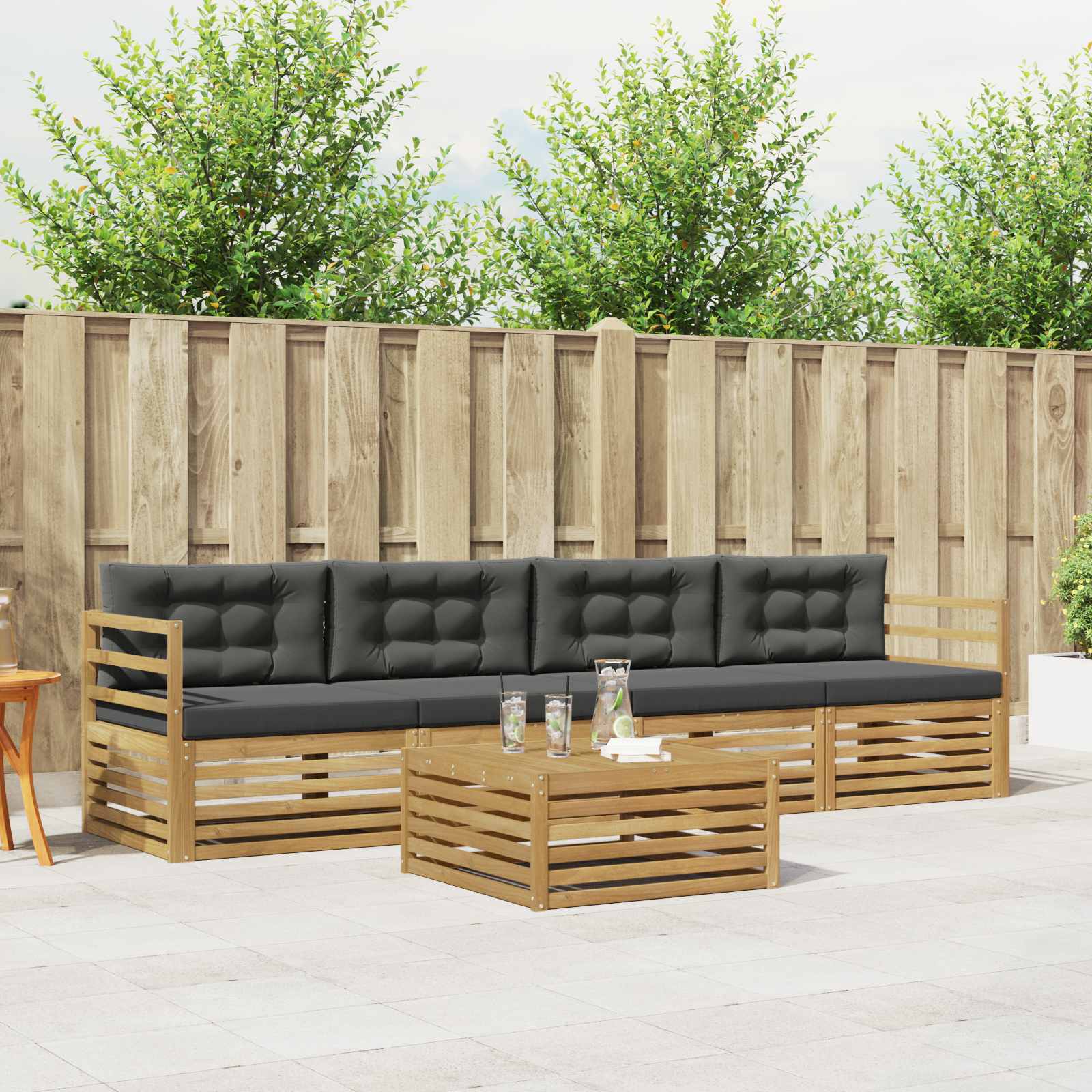 Outdoor-Sofagarnitur 5 stk. Weiß und Anthrazit