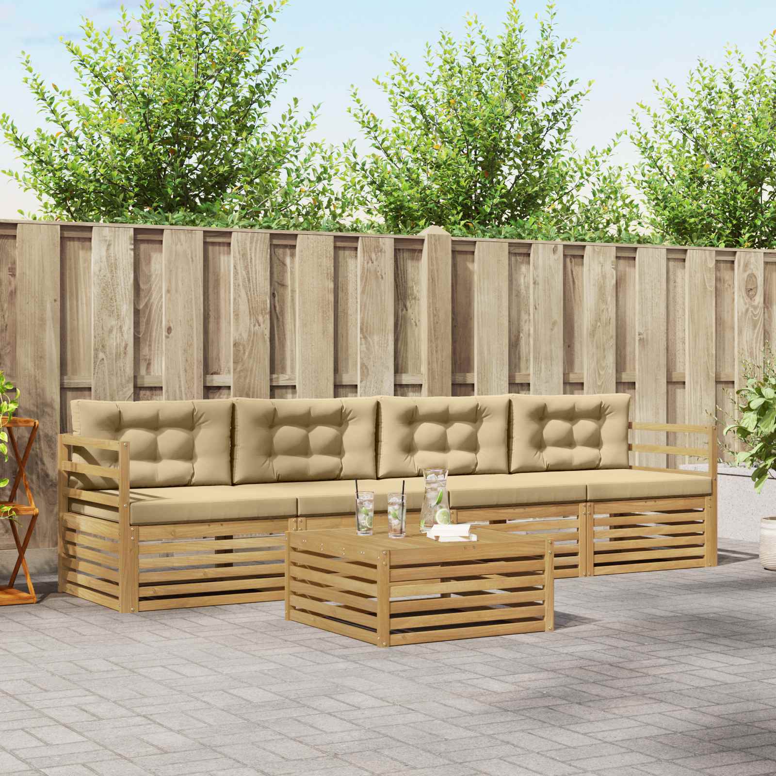 Outdoor-Sofagarnitur 5 stk. Weiß und Beige Massivholz Akazie