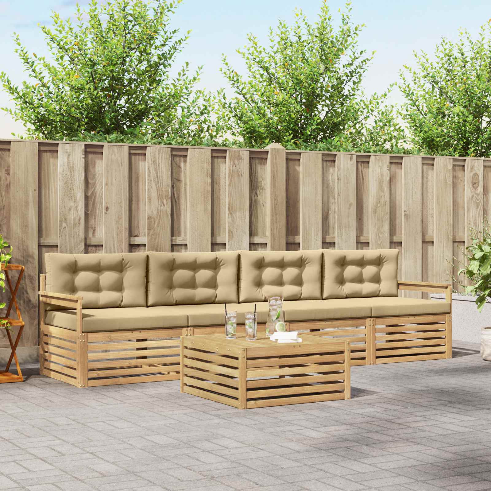 Outdoor-Sofagarnitur 5 stk. Weiß und Beige Massivholz Akazie