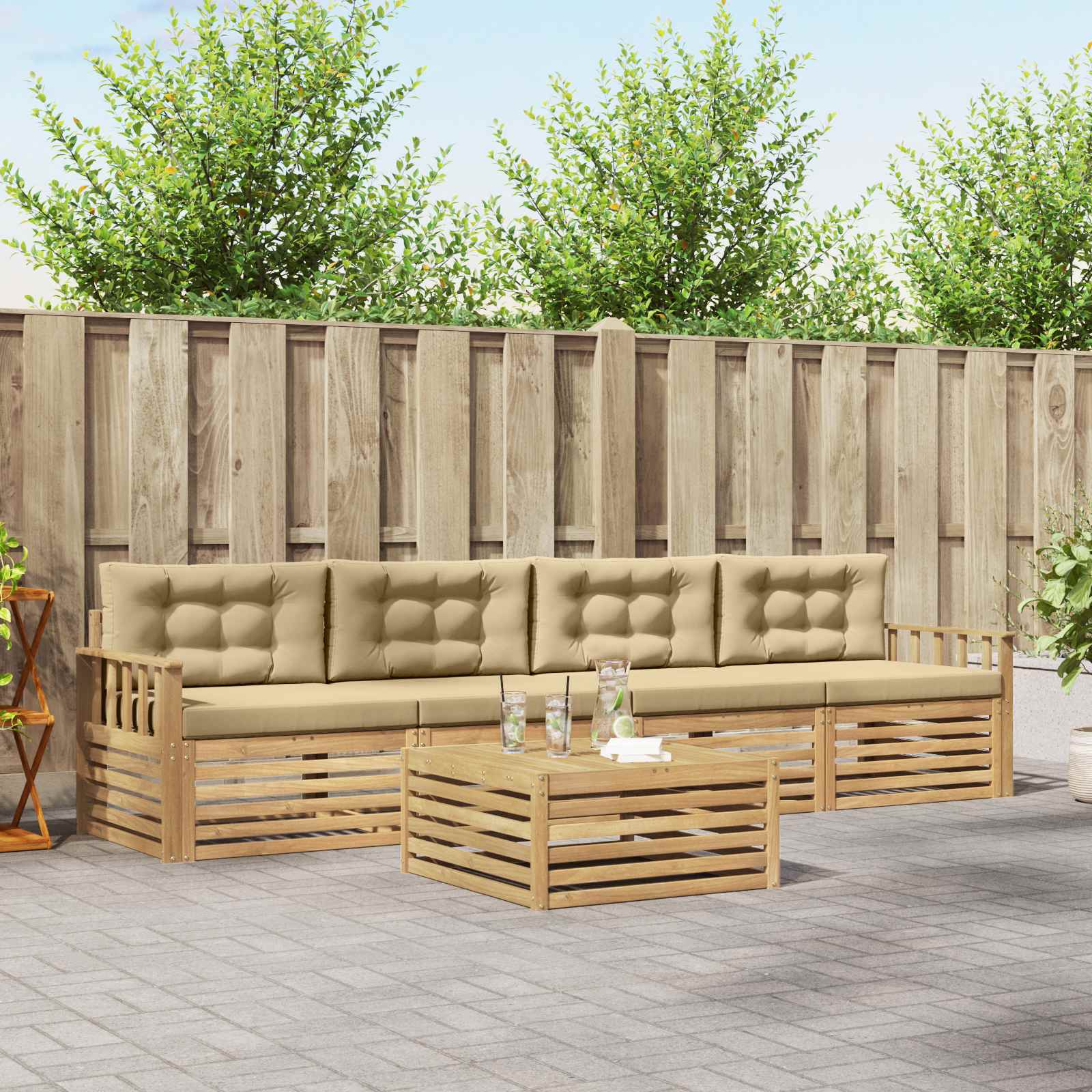 Outdoor-Sofagarnitur 5 stk. Weiß und Beige Massivholz Akazie