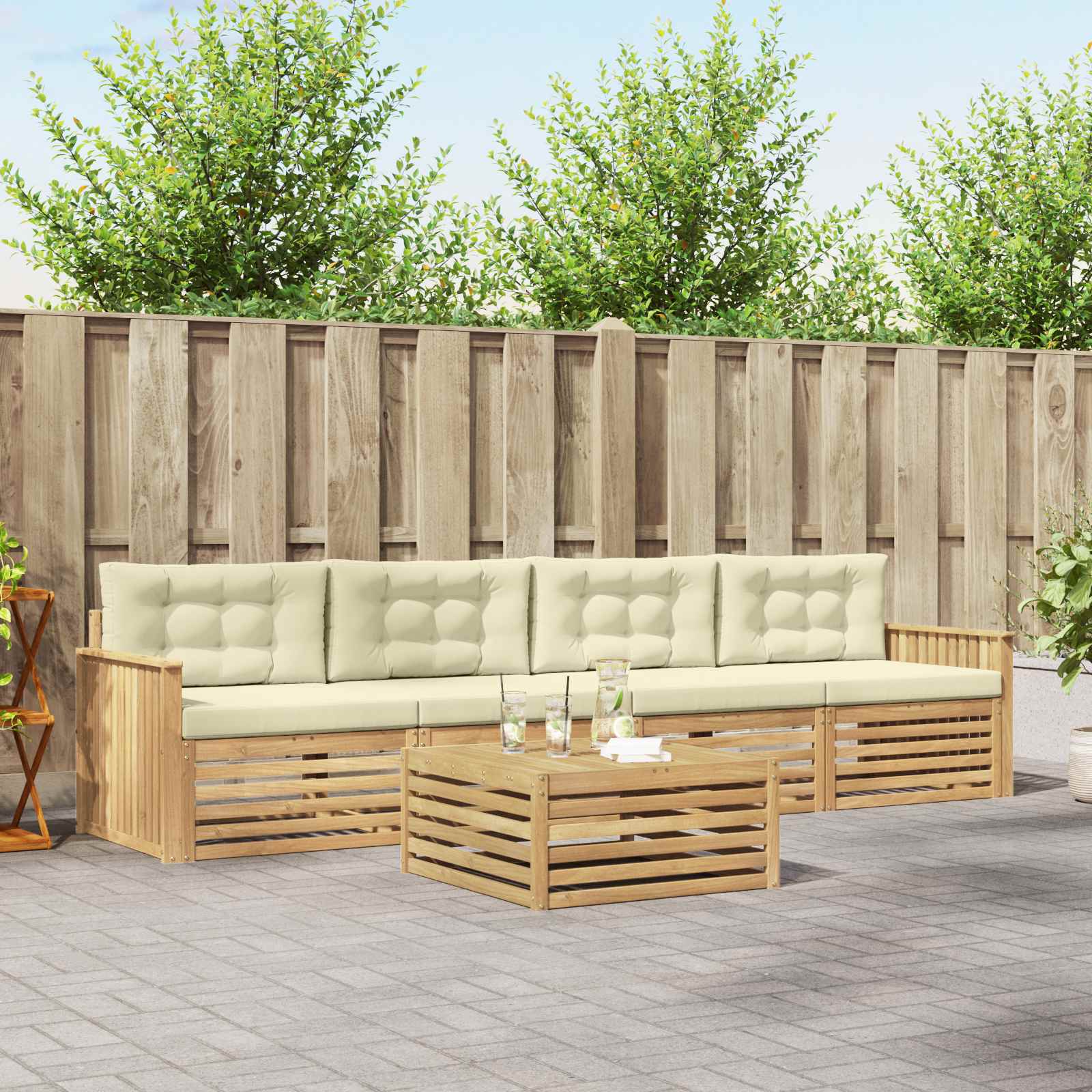 Outdoor-Sofagarnitur 5 Stk. Weiß und Creme Massivholz Akazie