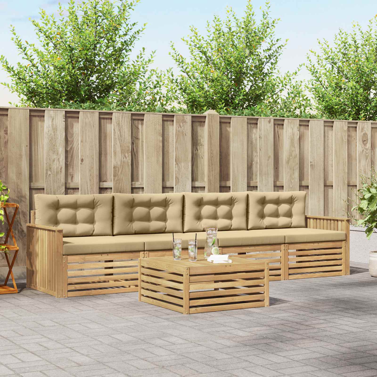 Outdoor-Sofagarnitur 5 Stk. Weiß und Beige Massivholz Akazie