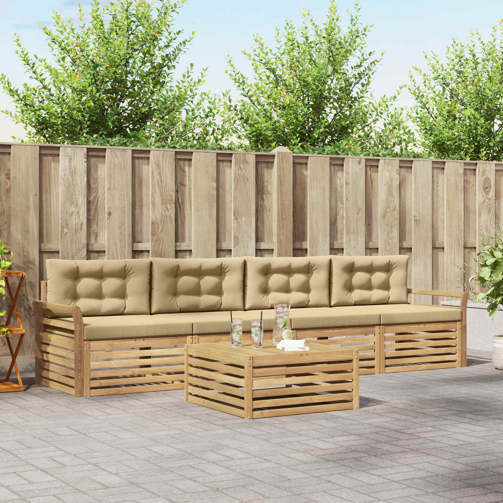Outdoor-Sofagarnitur 5 Stk. Weiß und Beige Massivholz Akazie