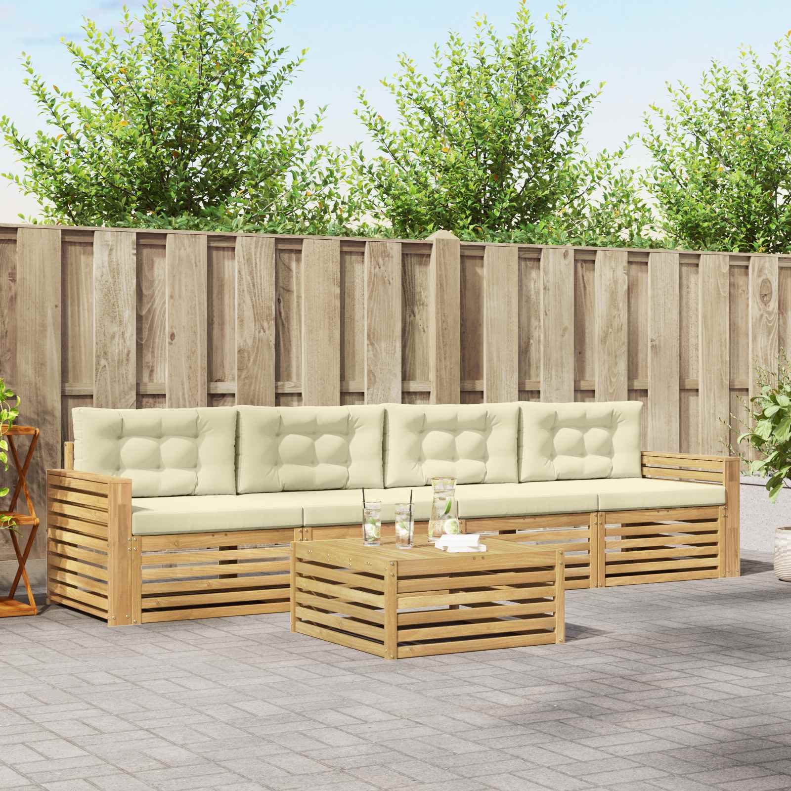 Outdoor-Sofagarnitur 5 Stk. Weiß und Creme Massivholz Akazie
