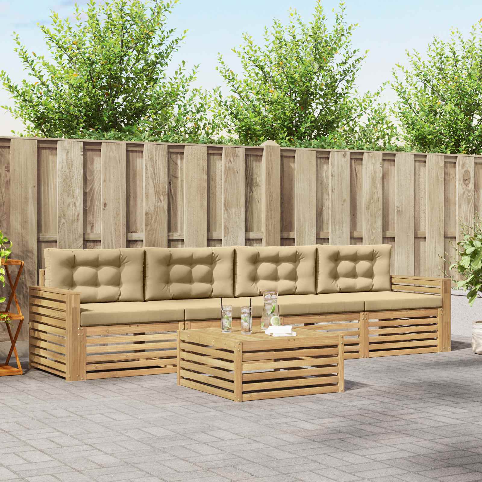 Outdoor-Sofagarnitur 5 Stk. Weiß und Beige Massivholz Akazie