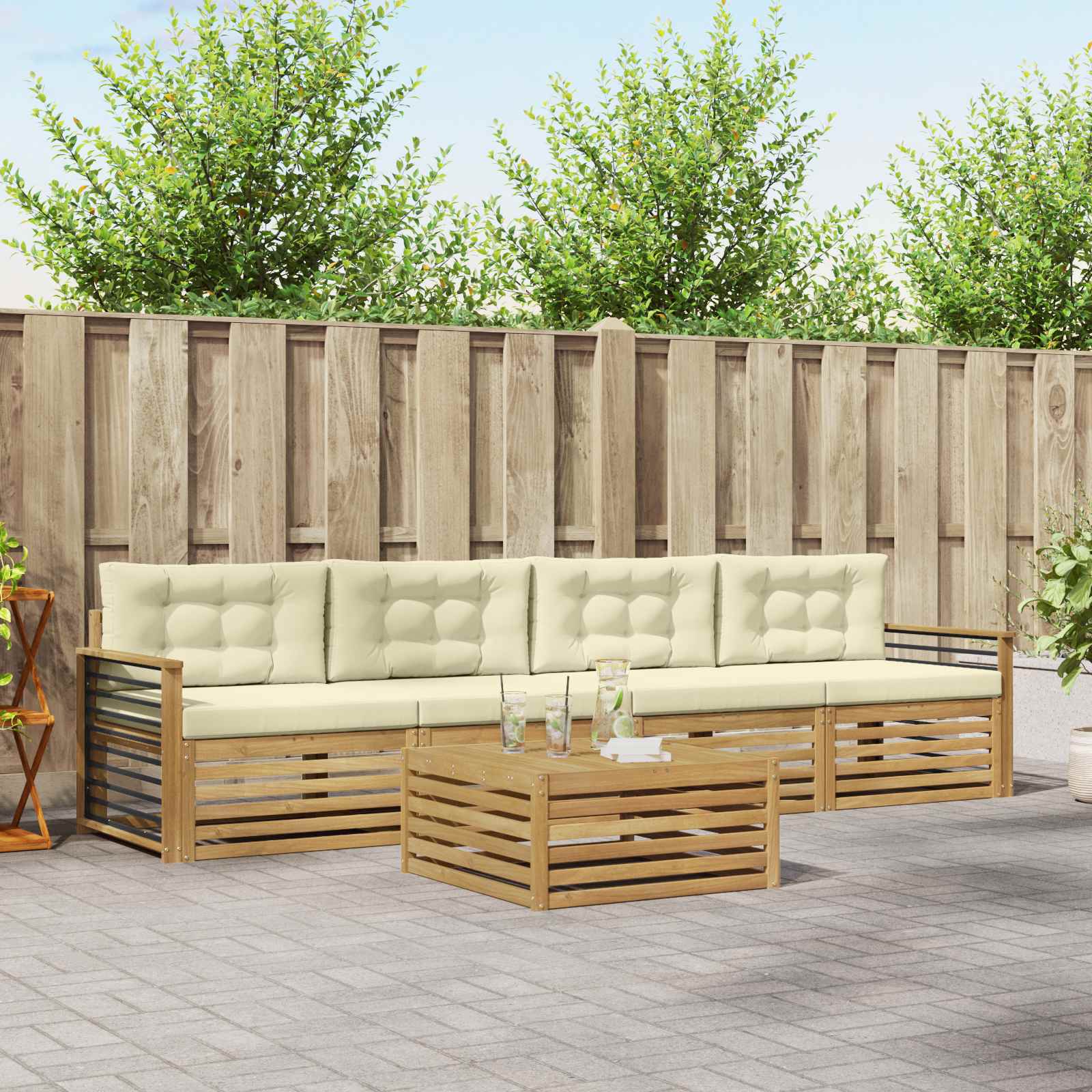 Outdoor-Sofagarnitur 5 stk. Weiß und Creme Massivholz Akazie