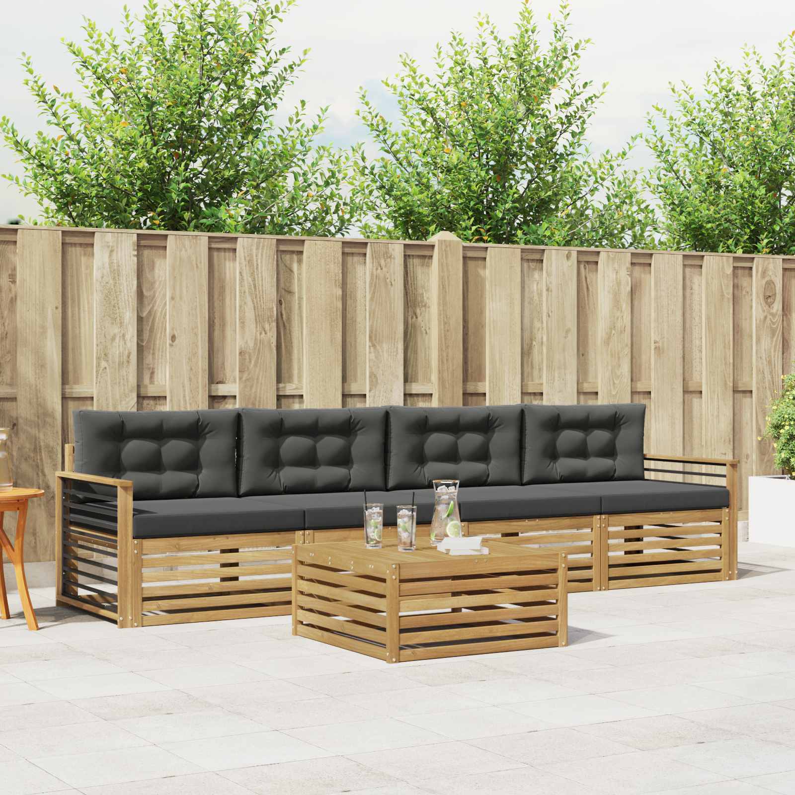 Outdoor-Sofagarnitur 5 stk. Weiß und Anthrazit