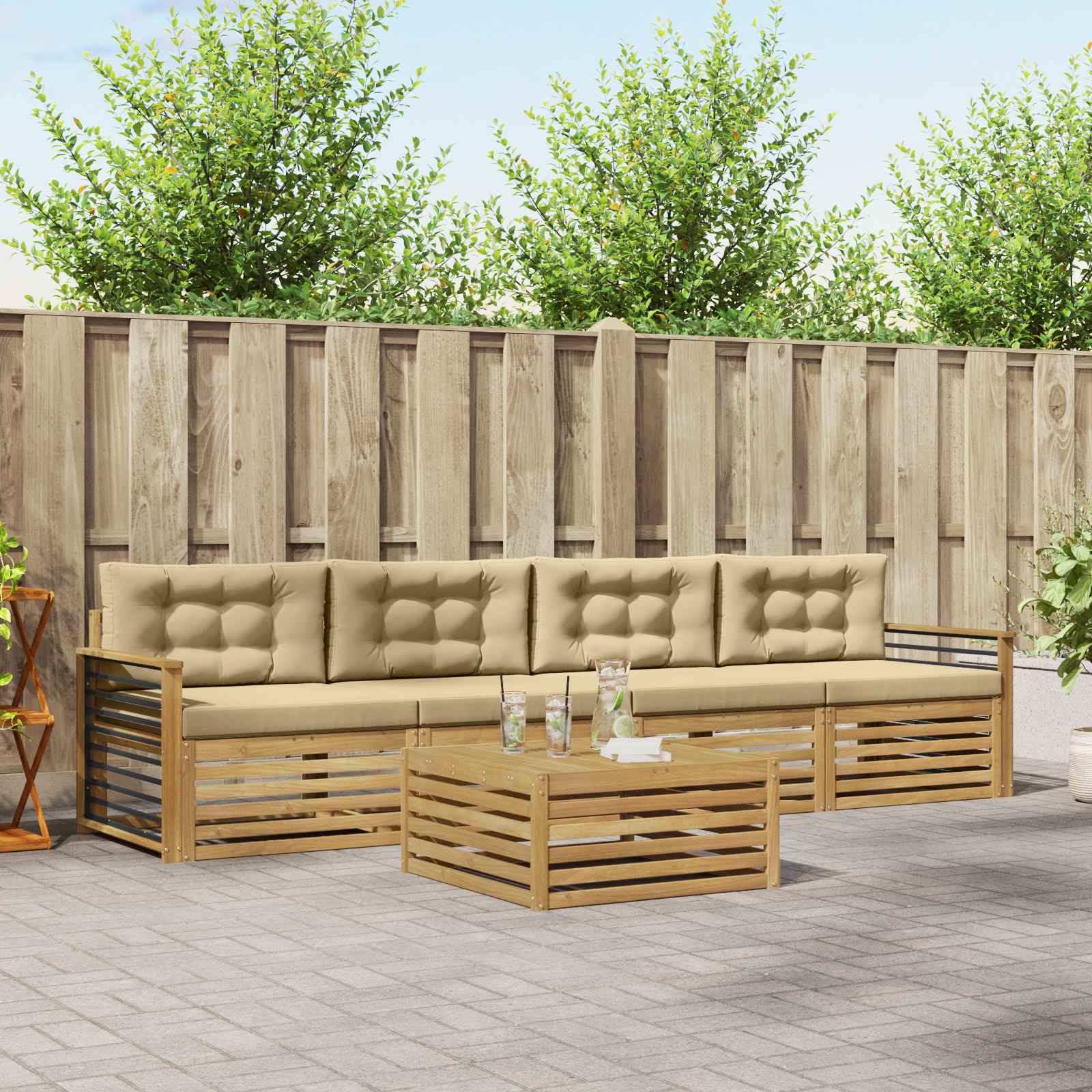 Outdoor-Sofagarnitur 5 stk. Weiß und Beige Massivholz Akazie