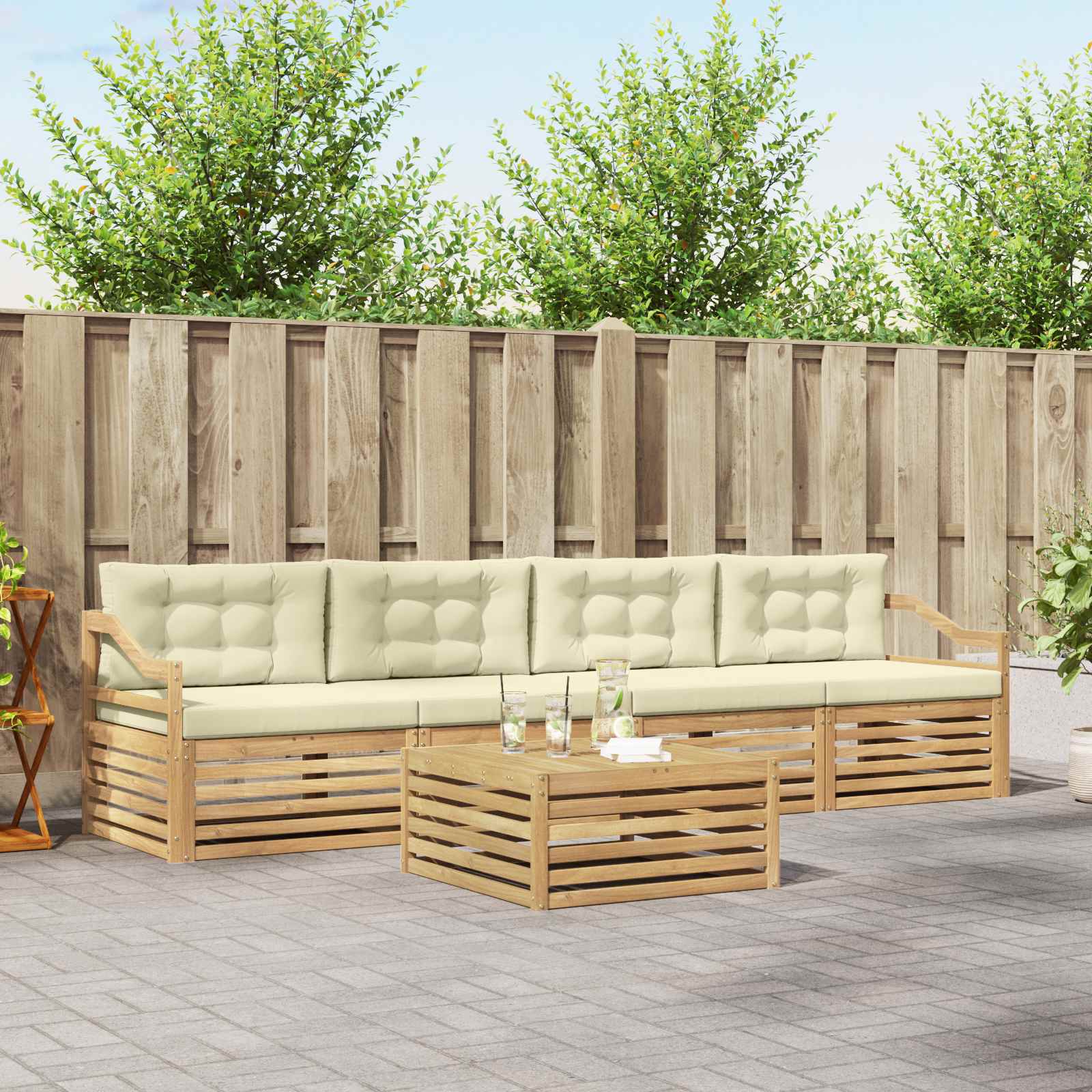 Outdoor-Sofagarnitur 5 stk. Weiß und Creme Massivholz Akazie