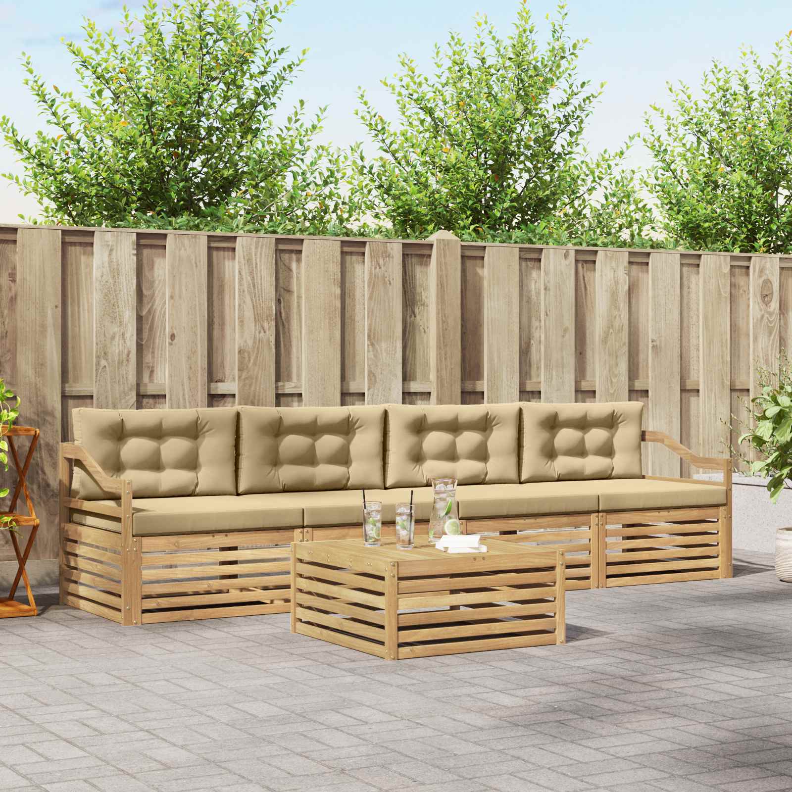 Outdoor-Sofagarnitur 5 stk. Weiß und Beige Massivholz Akazie