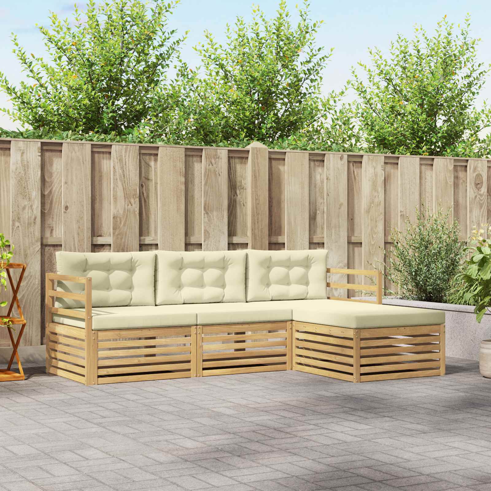 Outdoor-Sofagarnitur 4 stk. Weiß und Creme Polyester
