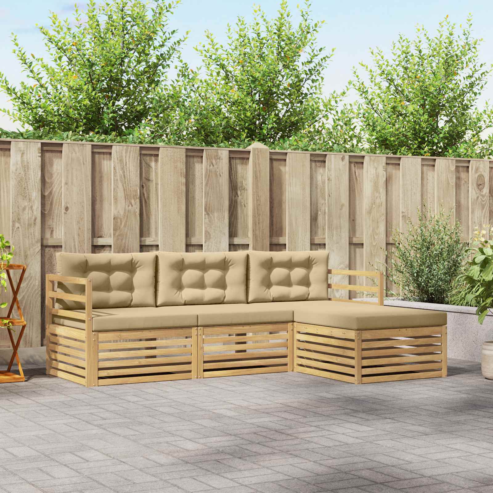 Outdoor-Sofagarnitur 4 stk. Weiß und Beige Polyester