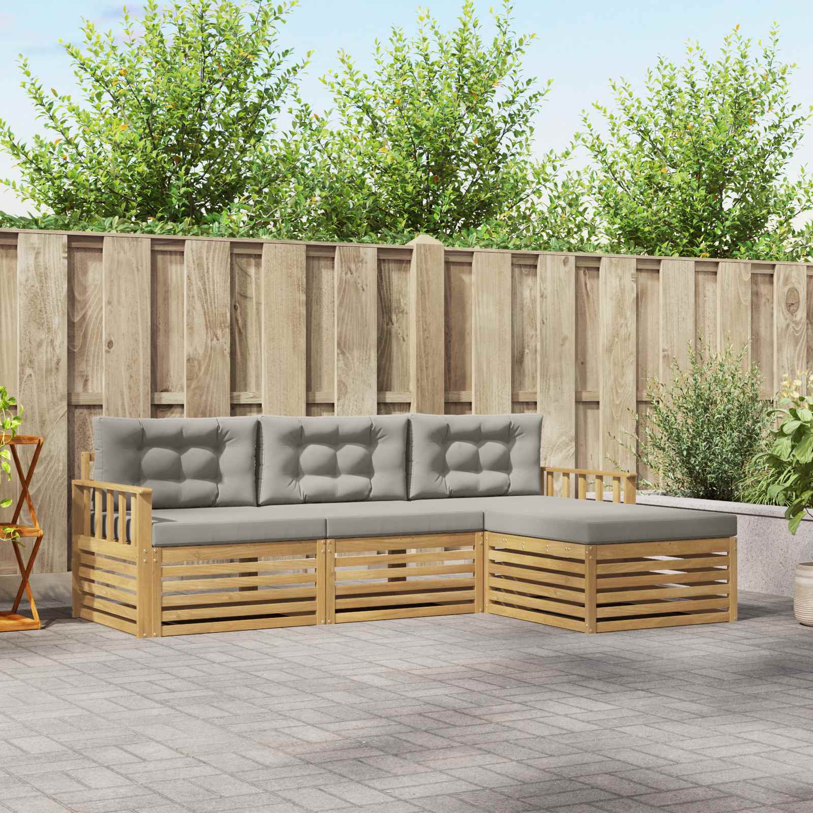 Outdoor-Sofagarnitur 4 stk. Weiß und Hellgrau Polyester