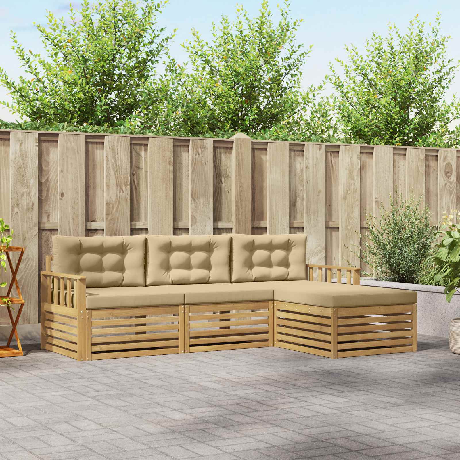 Outdoor-Sofagarnitur 4 stk. Weiß und Beige Polyester
