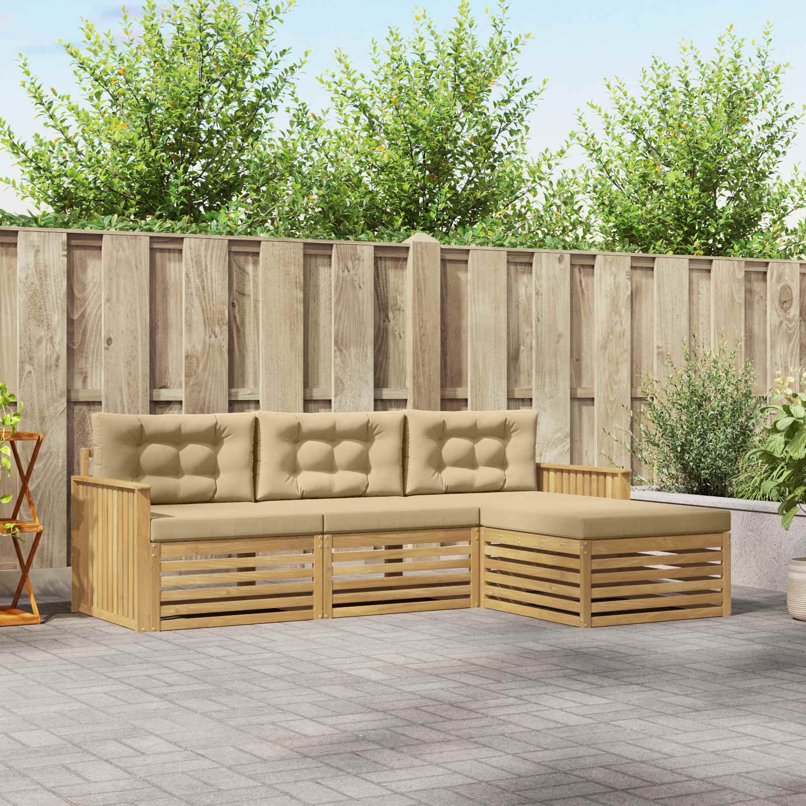 Outdoor-Sofagarnitur 4 Stk. Weiß und Beige