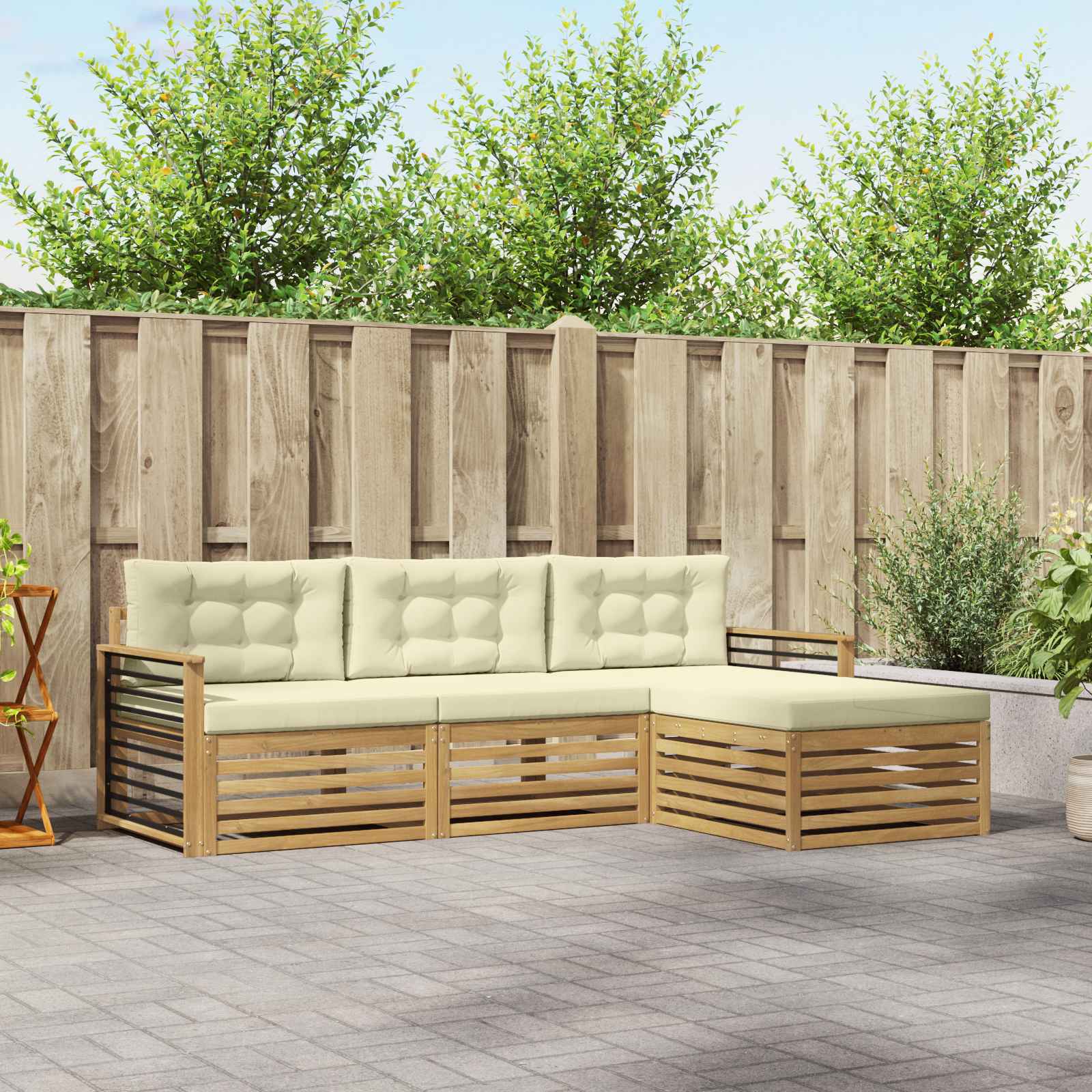Outdoor-Sofagarnitur 4 stk. Weiß und Creme Polyester