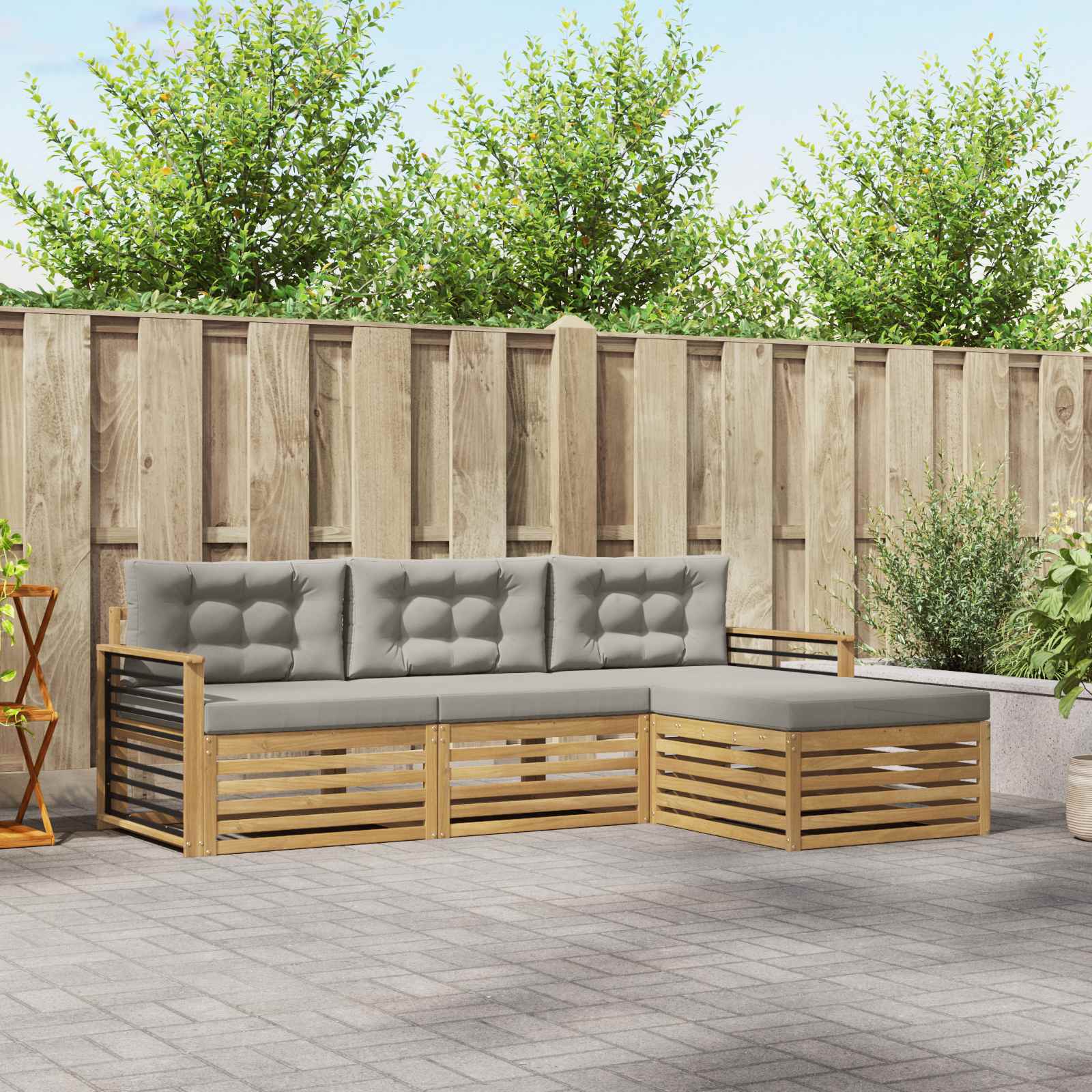 Outdoor-Sofagarnitur 4 stk. Weiß und Hellgrau Polyester