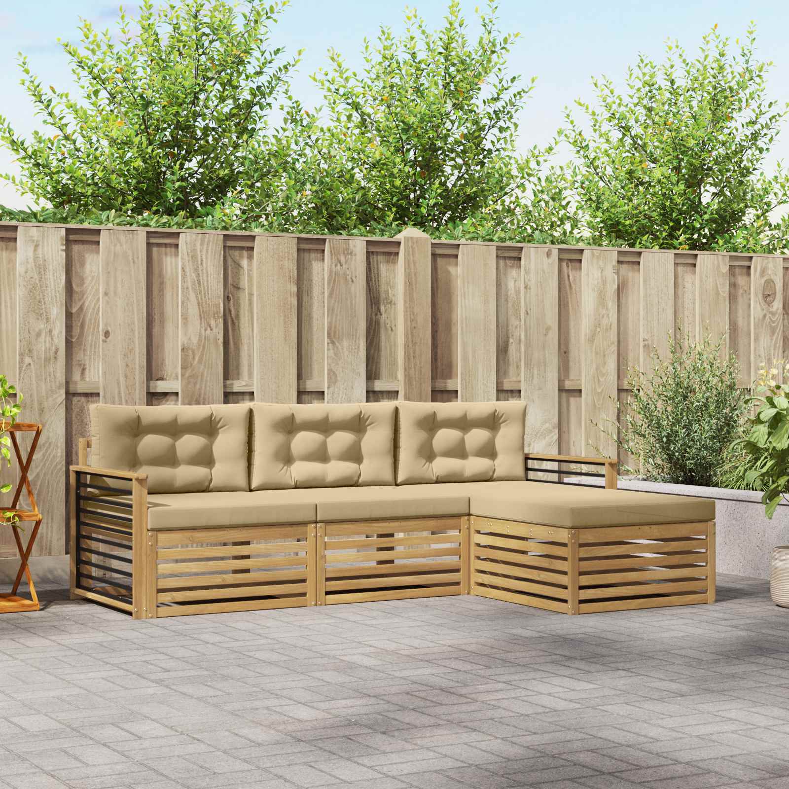 Outdoor-Sofagarnitur 4 stk. Weiß und Beige Polyester