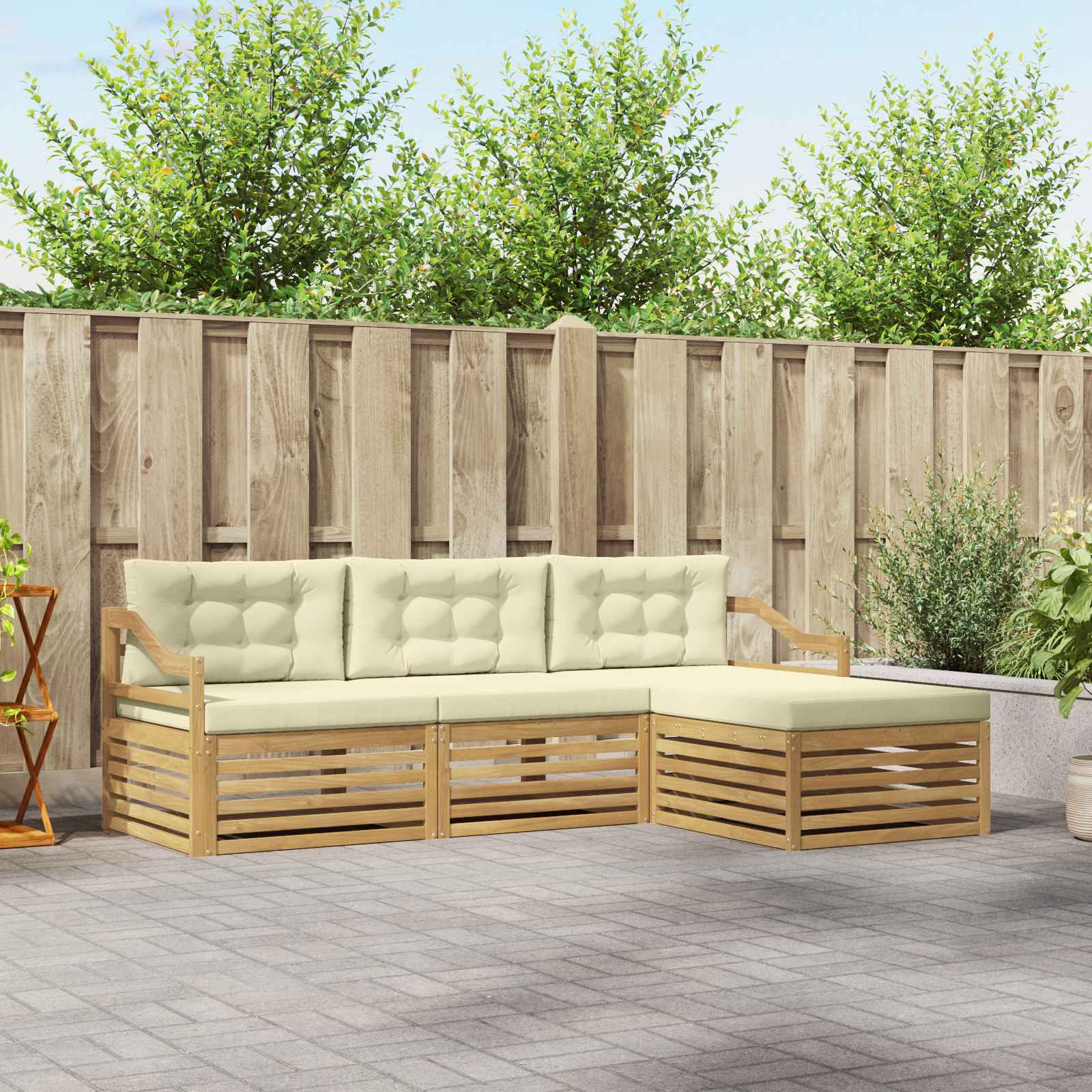 Outdoor-Sofagarnitur 4 stk. Weiß und Creme Polyester