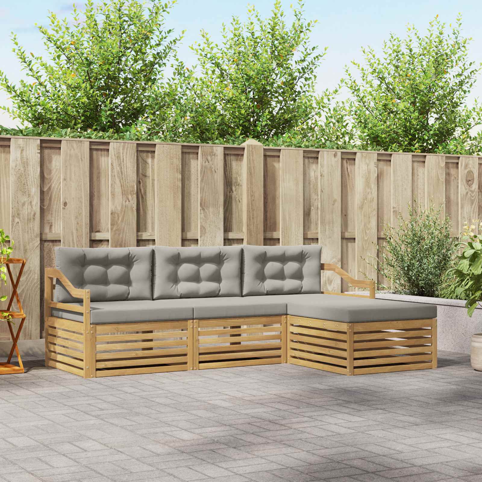Outdoor-Sofagarnitur 4 stk. Weiß und Hellgrau Polyester