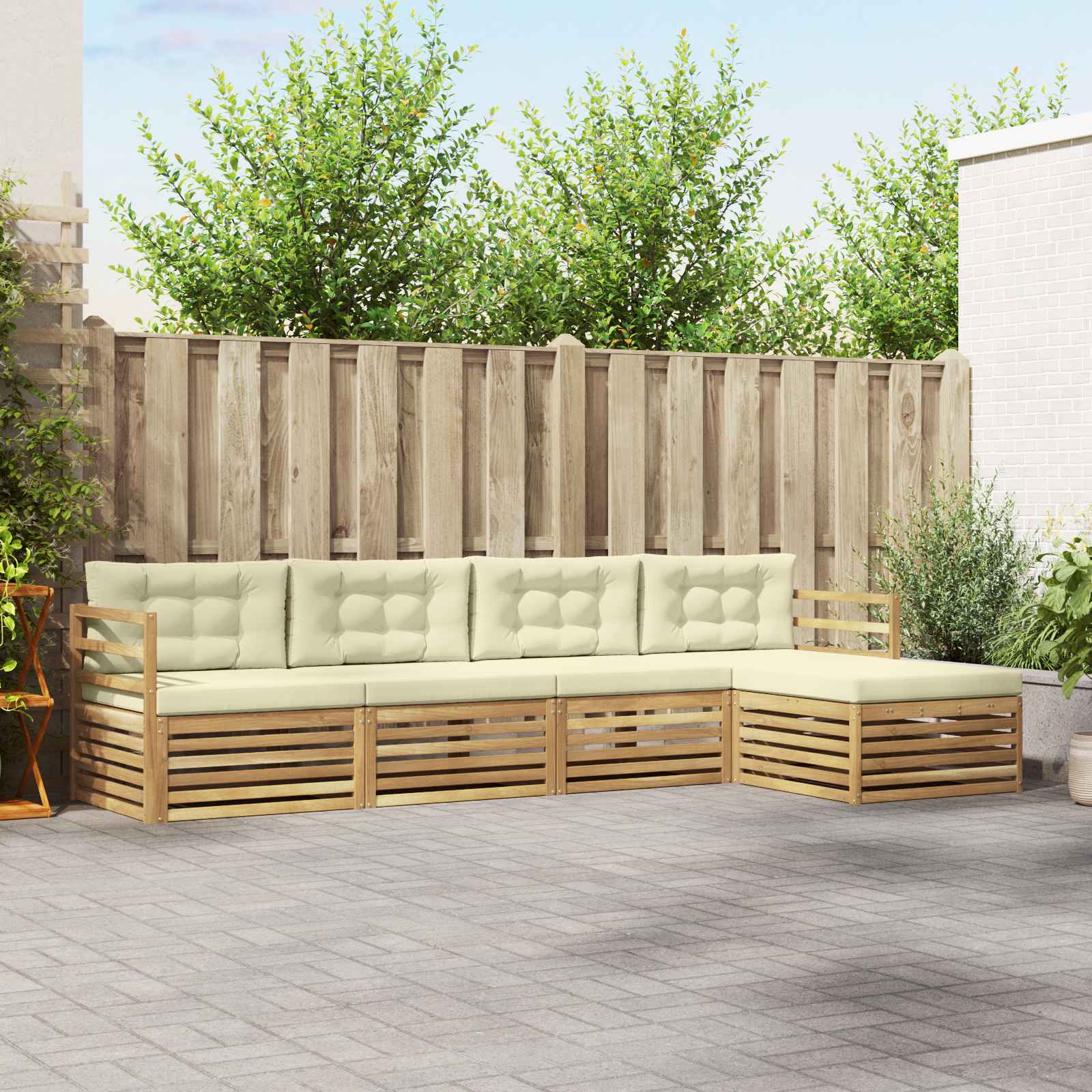 Outdoor-Sofagarnitur 5 stk. Weiß und Creme Polyester
