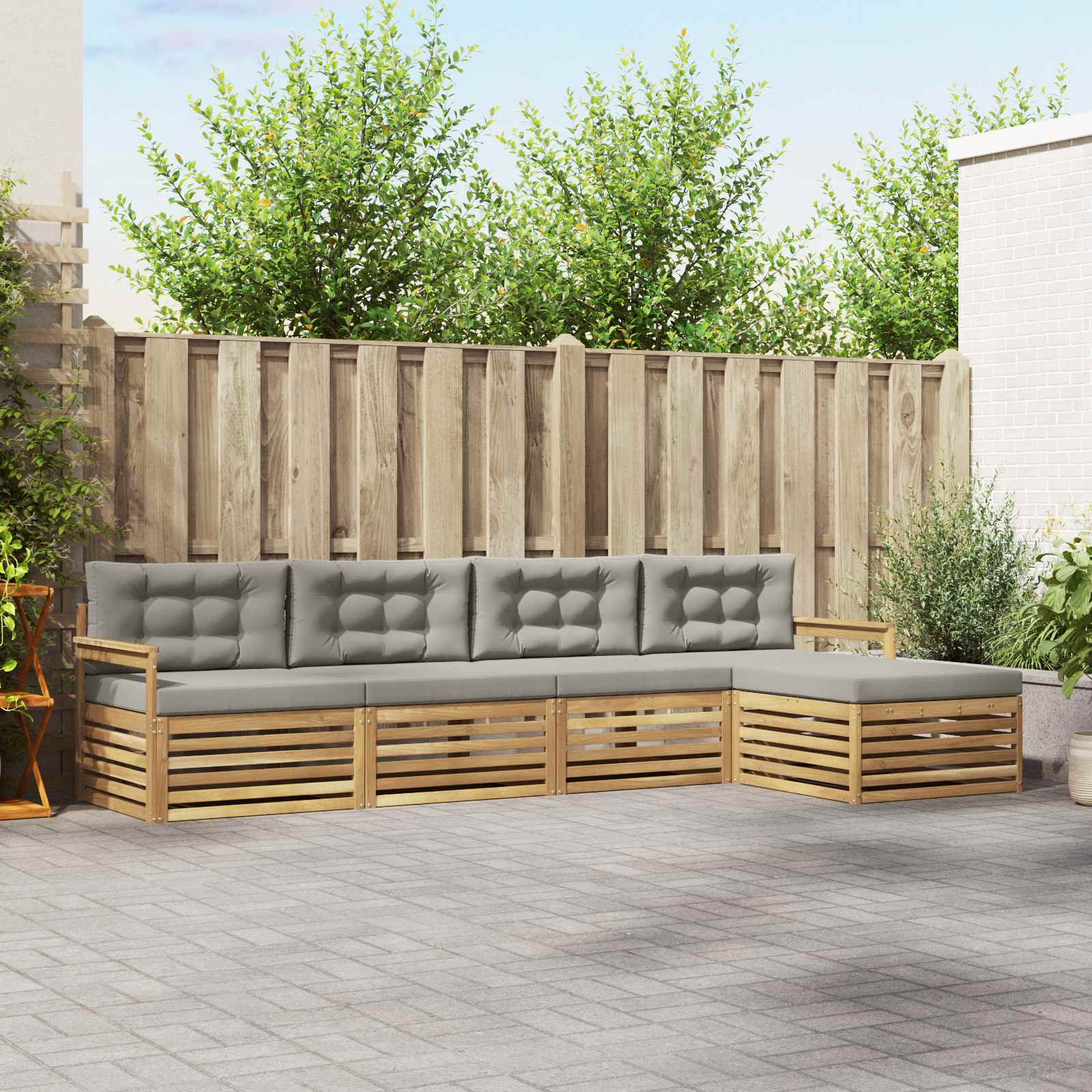Outdoor-Sofagarnitur 5 stk. Weiß und Hellgrau Polyester