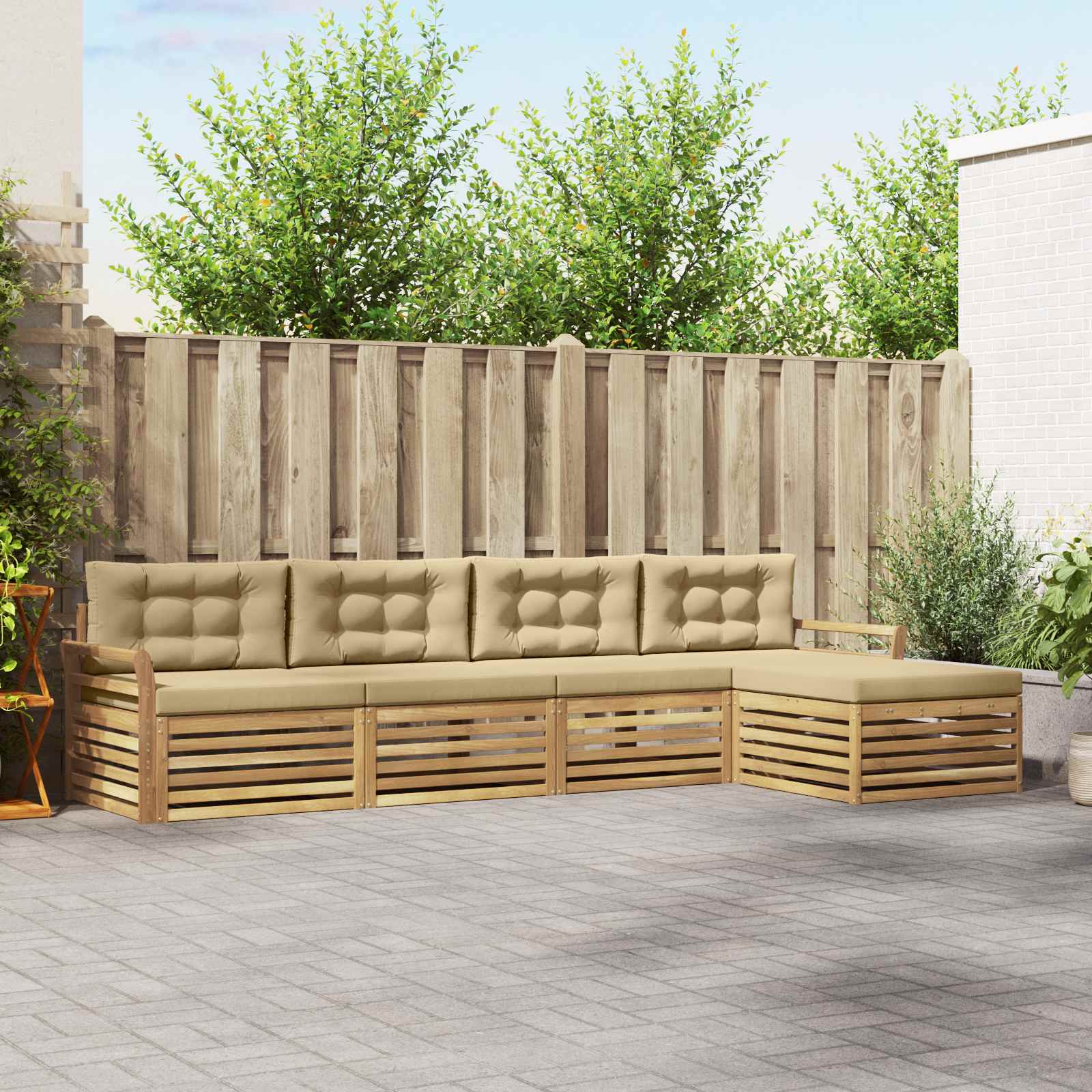 Outdoor-Sofagarnitur 5 Stk. Weiß und Beige