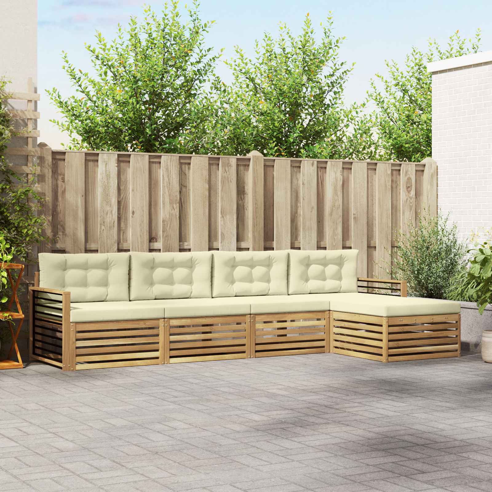 Outdoor-Sofagarnitur 5 stk. Weiß und Creme Polyester
