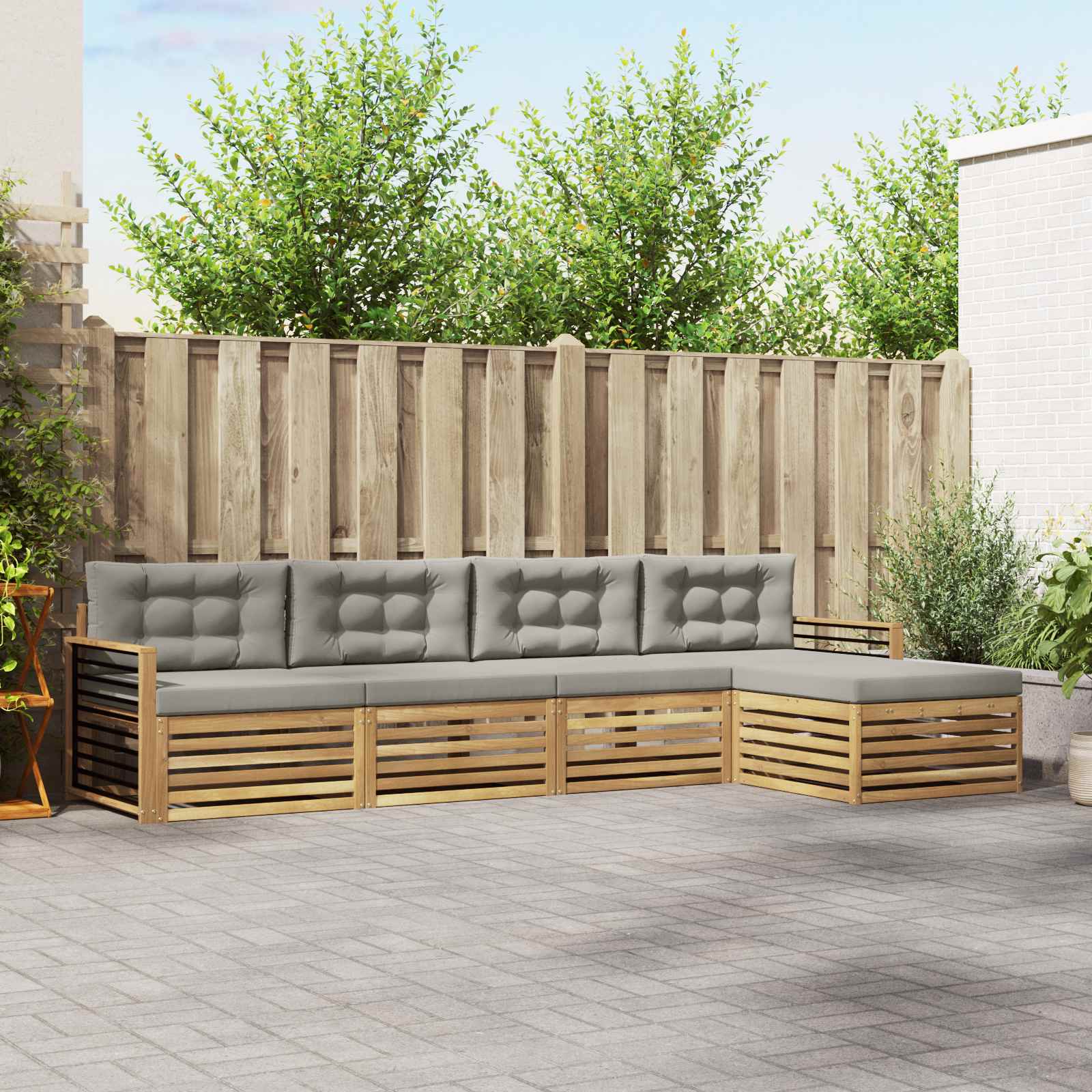 Outdoor-Sofagarnitur 5 stk. Weiß und Hellgrau Polyester