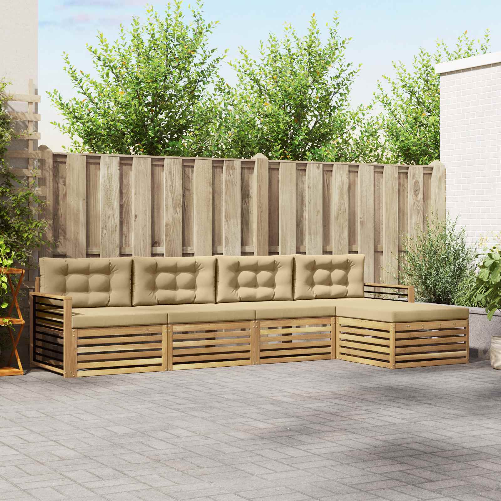Outdoor-Sofagarnitur 5 stk. Weiß und Beige Polyester