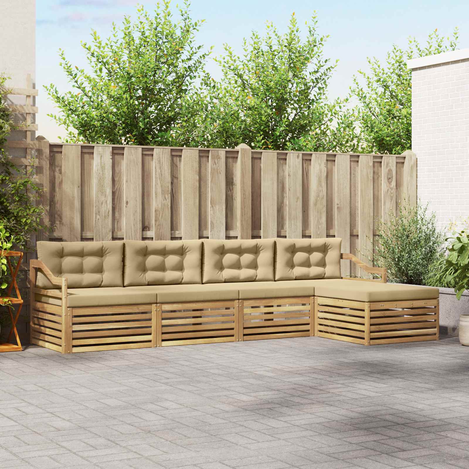 Outdoor-Sofagarnitur 5 stk. Weiß und Beige Polyester