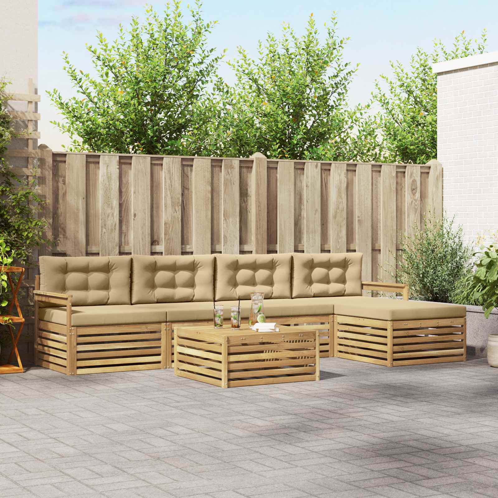 Outdoor-Sofagarnitur 7 stk. Weiß und Beige Polyester