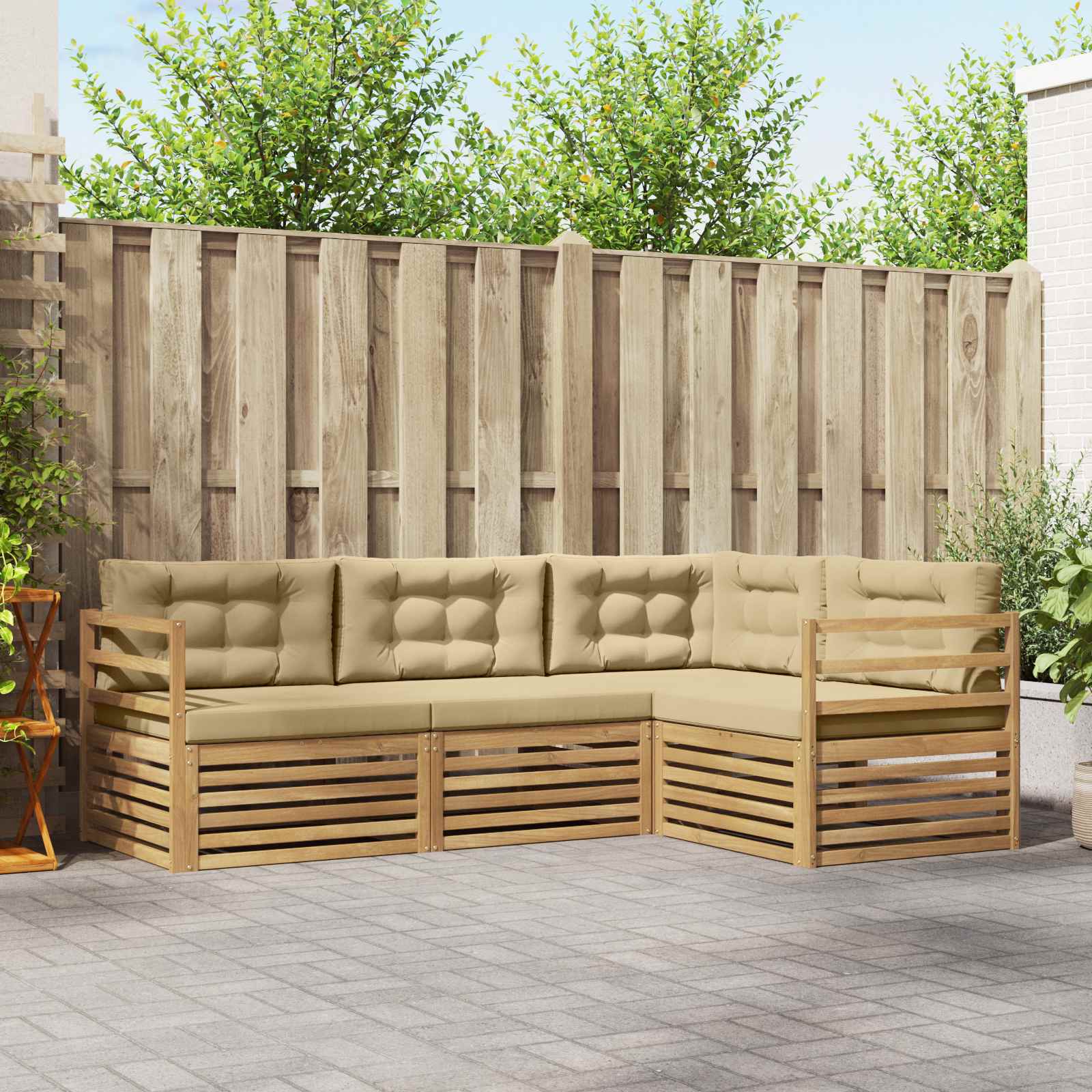 Outdoor-Sofagarnitur 4 stk. Weiß und Beige Polyester